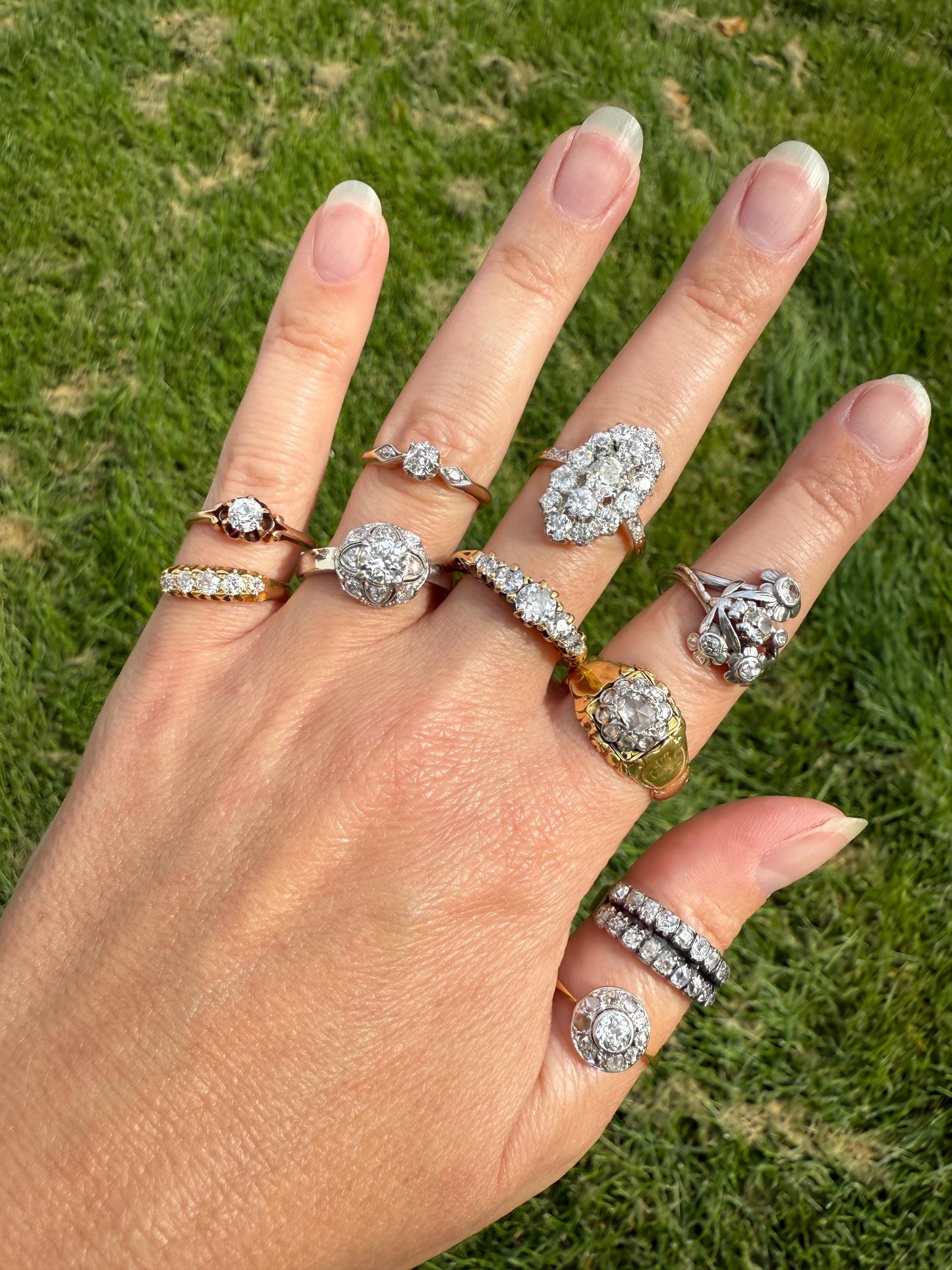 Five Stone 1 Carat Old Mine Cut DIAMOND Antique 18k Gold Ring Stacker Band Graduated Ornate Scrolled Anniversary Wedding Sparkle 1Ctw OMC