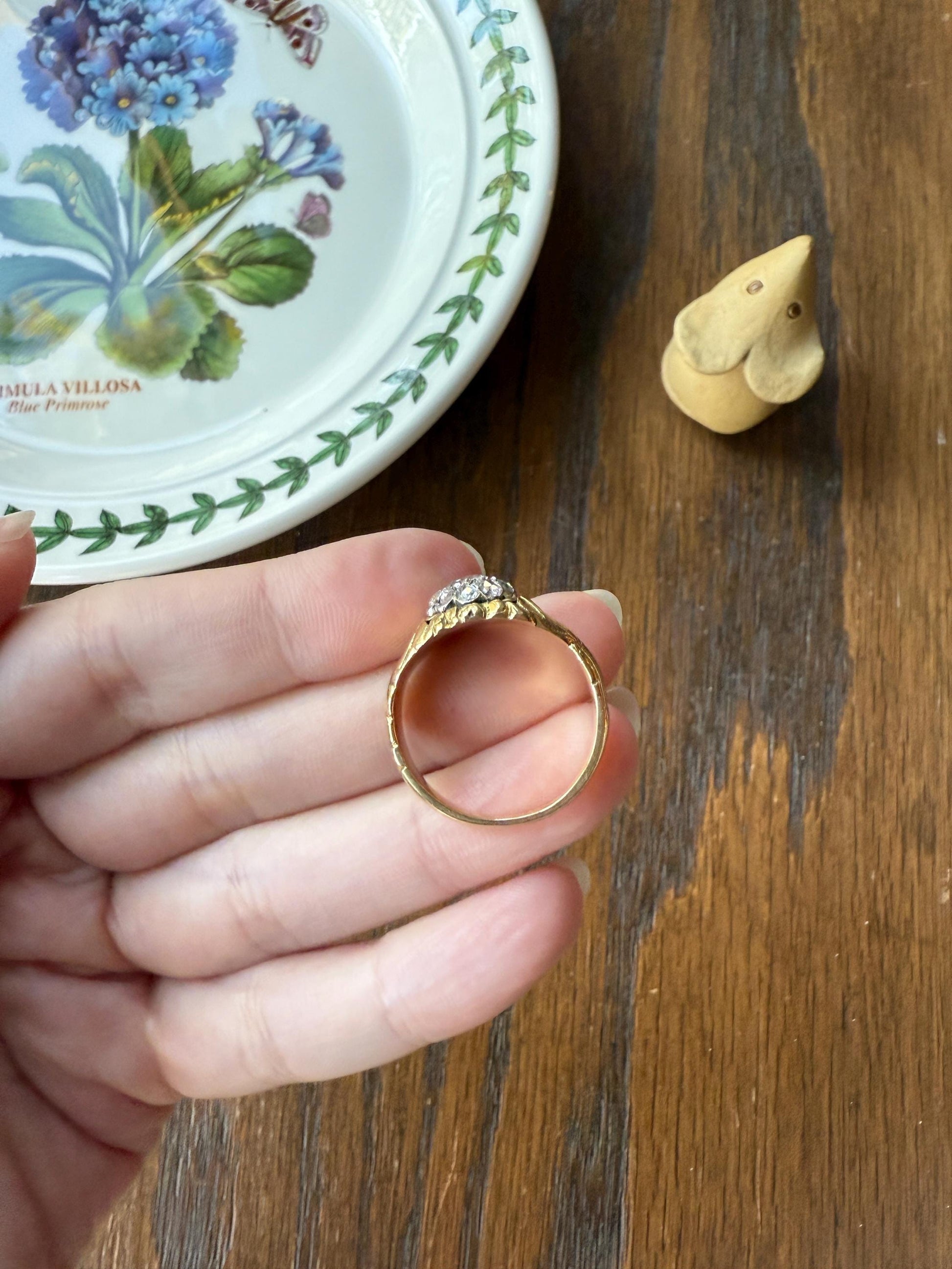 Chunky ANTIQUE Rose Cut Diamond Daisy Cluster Wide Band Heavy 18k Gold Gypsy Georgian Victorian Signet Man or Unisex Face Up 1 Carat Pink