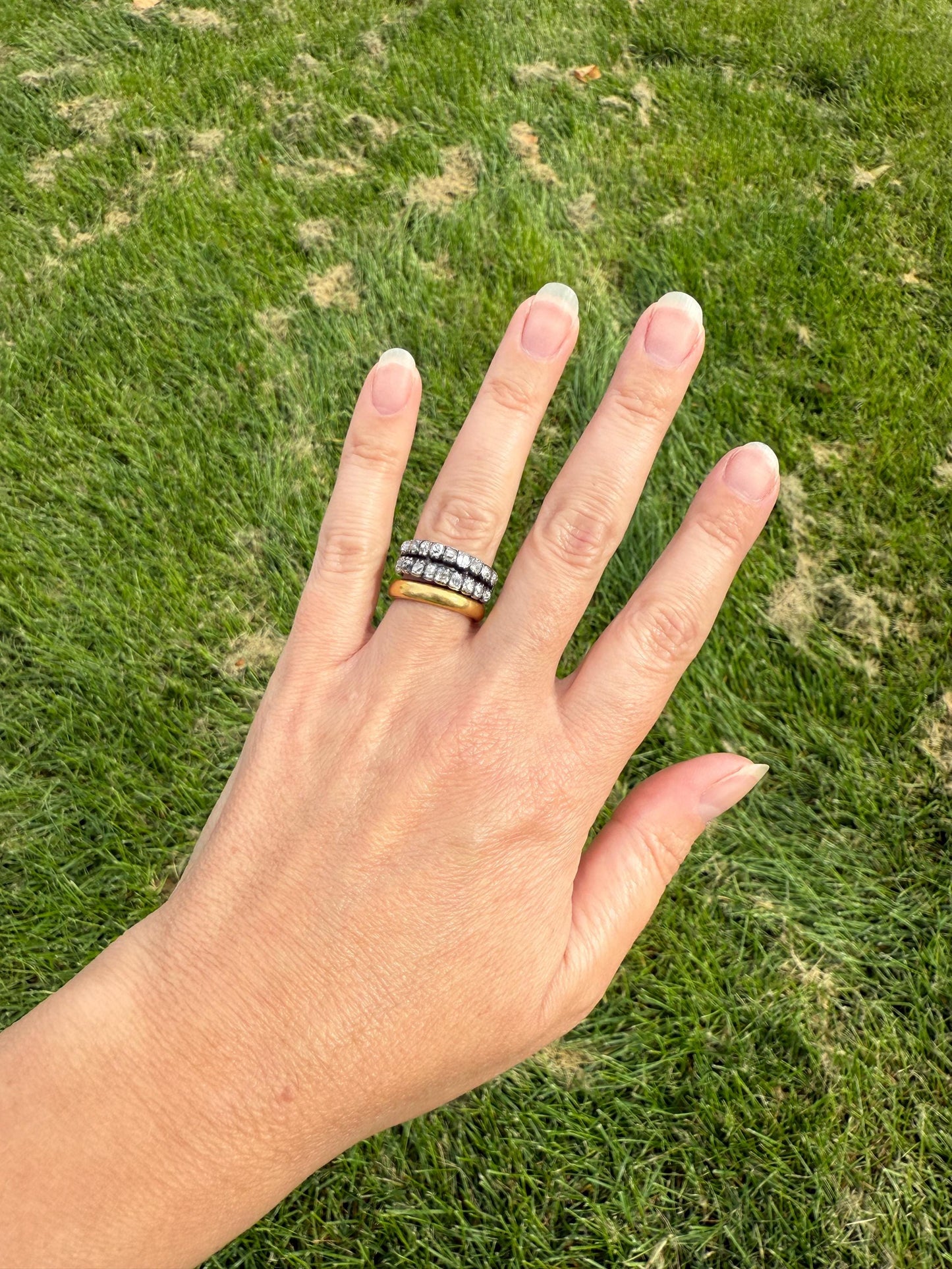 Antique 1.25 Carat Chunky Old Mine Cut DIAMOND Georgian 10k Gold Half Hoop Cigar Band Double Row Ring Silver Collets Gift Stacker 1.25Ct OMC
