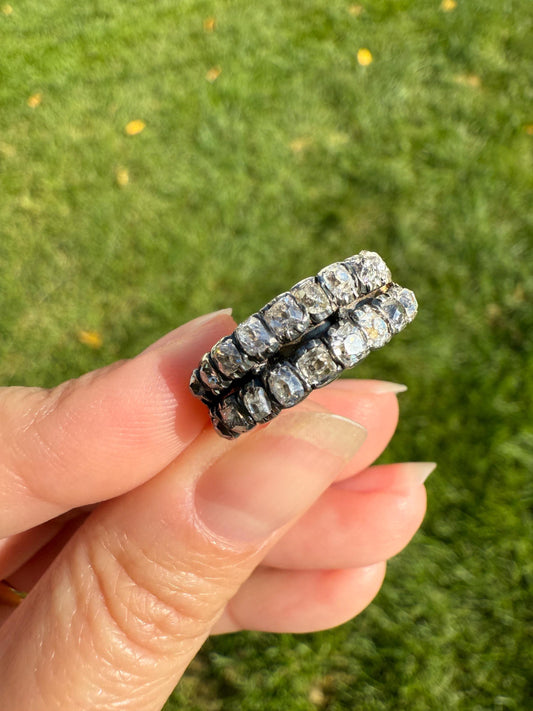 Antique 1.25 Carat Chunky Old Mine Cut DIAMOND Georgian 10k Gold Half Hoop Cigar Band Double Row Ring Silver Collets Gift Stacker 1.25Ct OMC