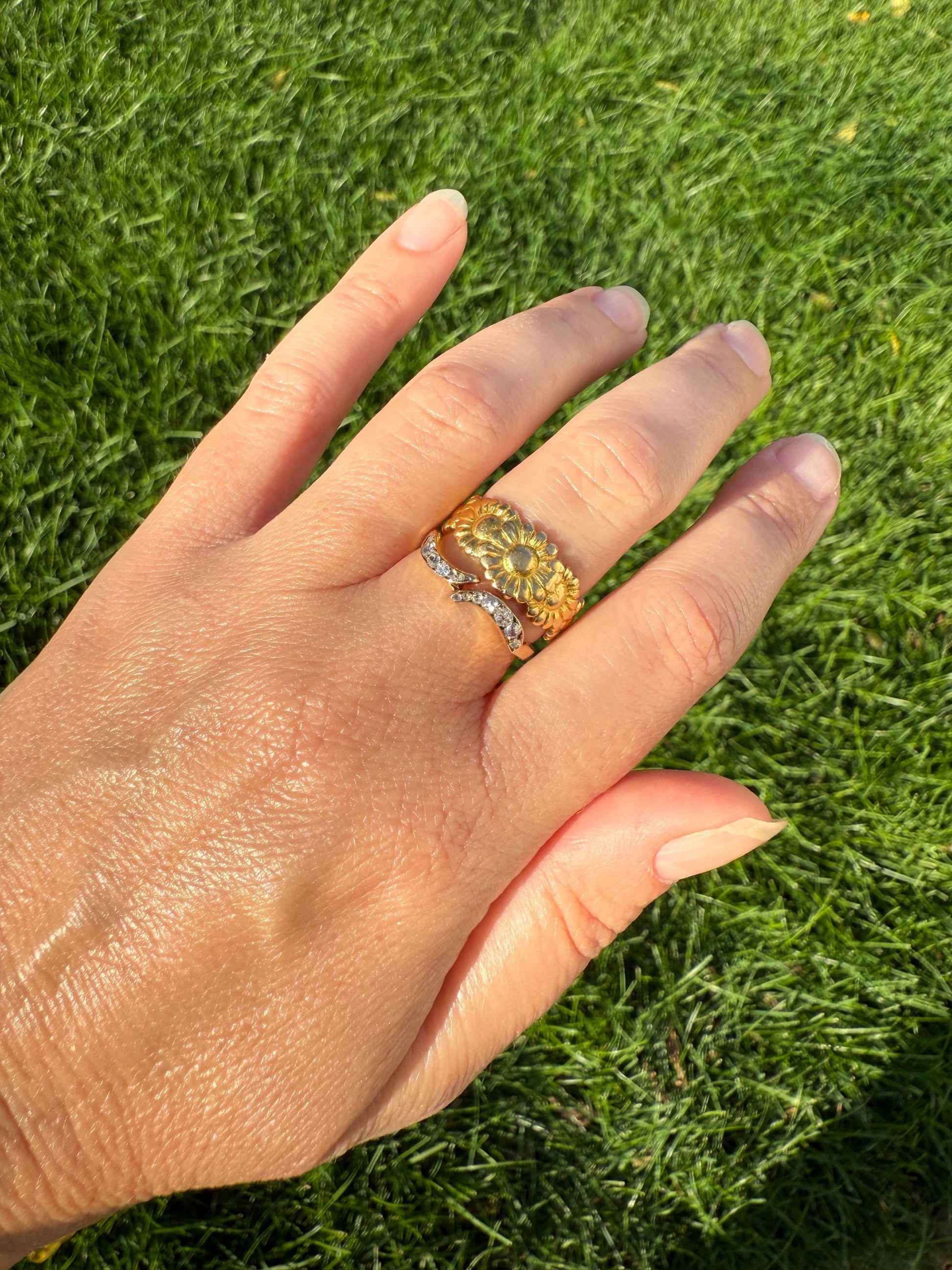 SWIRL Old Mine Rose Cut DIAMOND Bypass Band 18k Gold Ring Sparkle Texture Stacker Layering