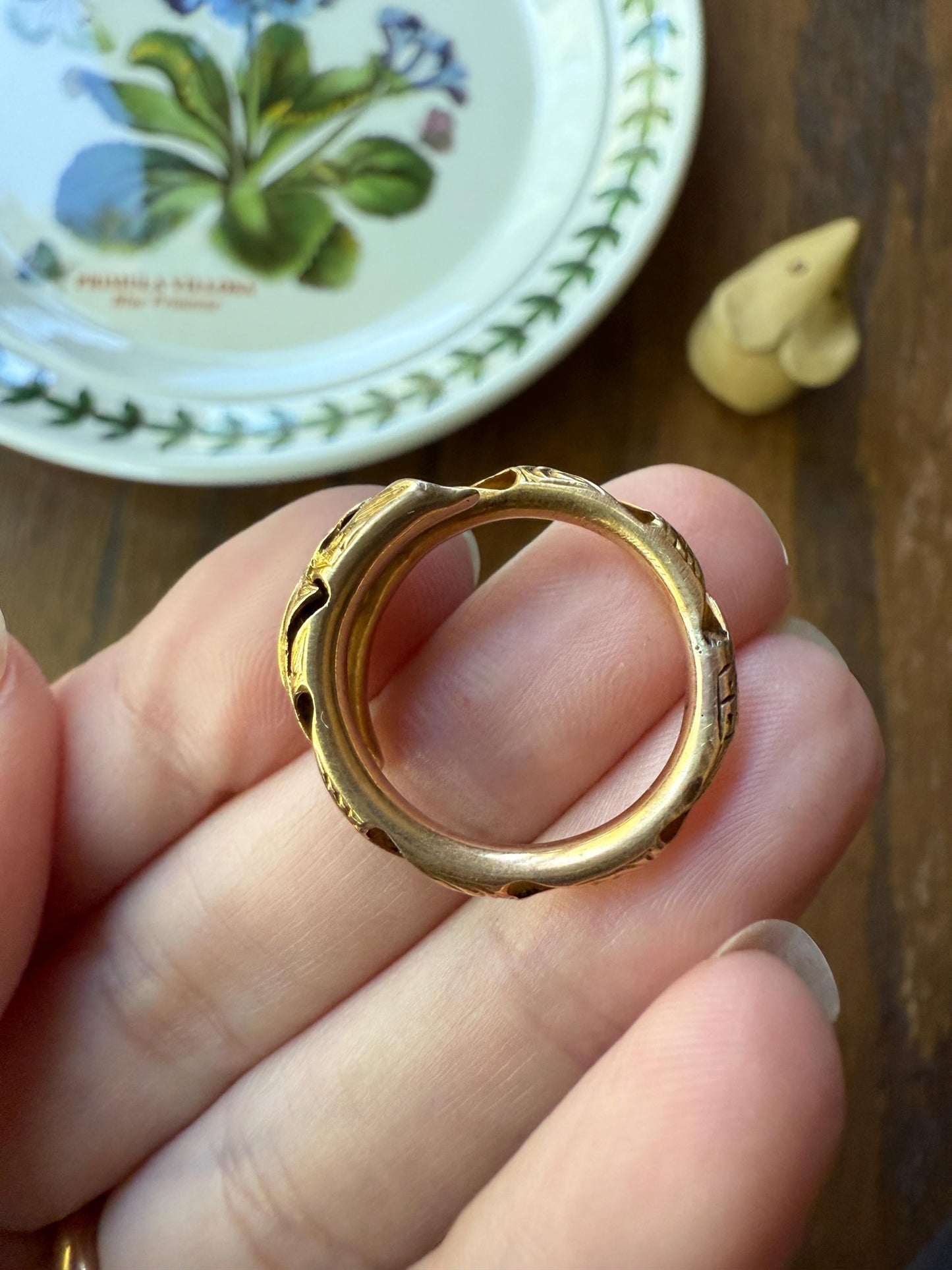 BRANCH Vine Leaf Wood Tree Rose Cut Diamonds Figural Victorian Band 14k Gold Figural Ring Comfort Fit 3D Donut Stacker Band Sentimental Gift