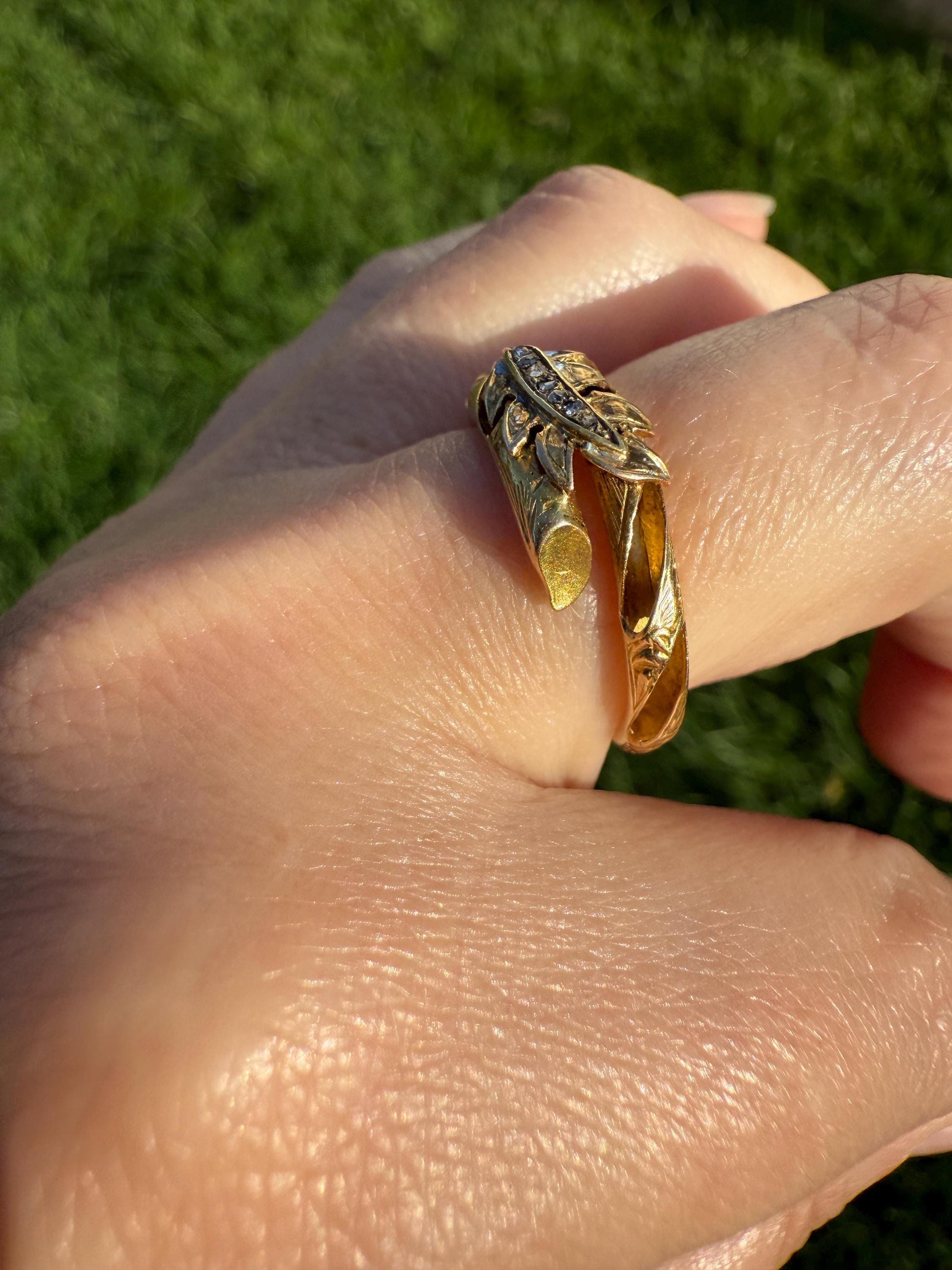 BRANCH Vine Leaf Wood Tree Rose Cut Diamonds Figural Victorian Band 14k Gold Figural Ring Comfort Fit 3D Donut Stacker Band Sentimental Gift