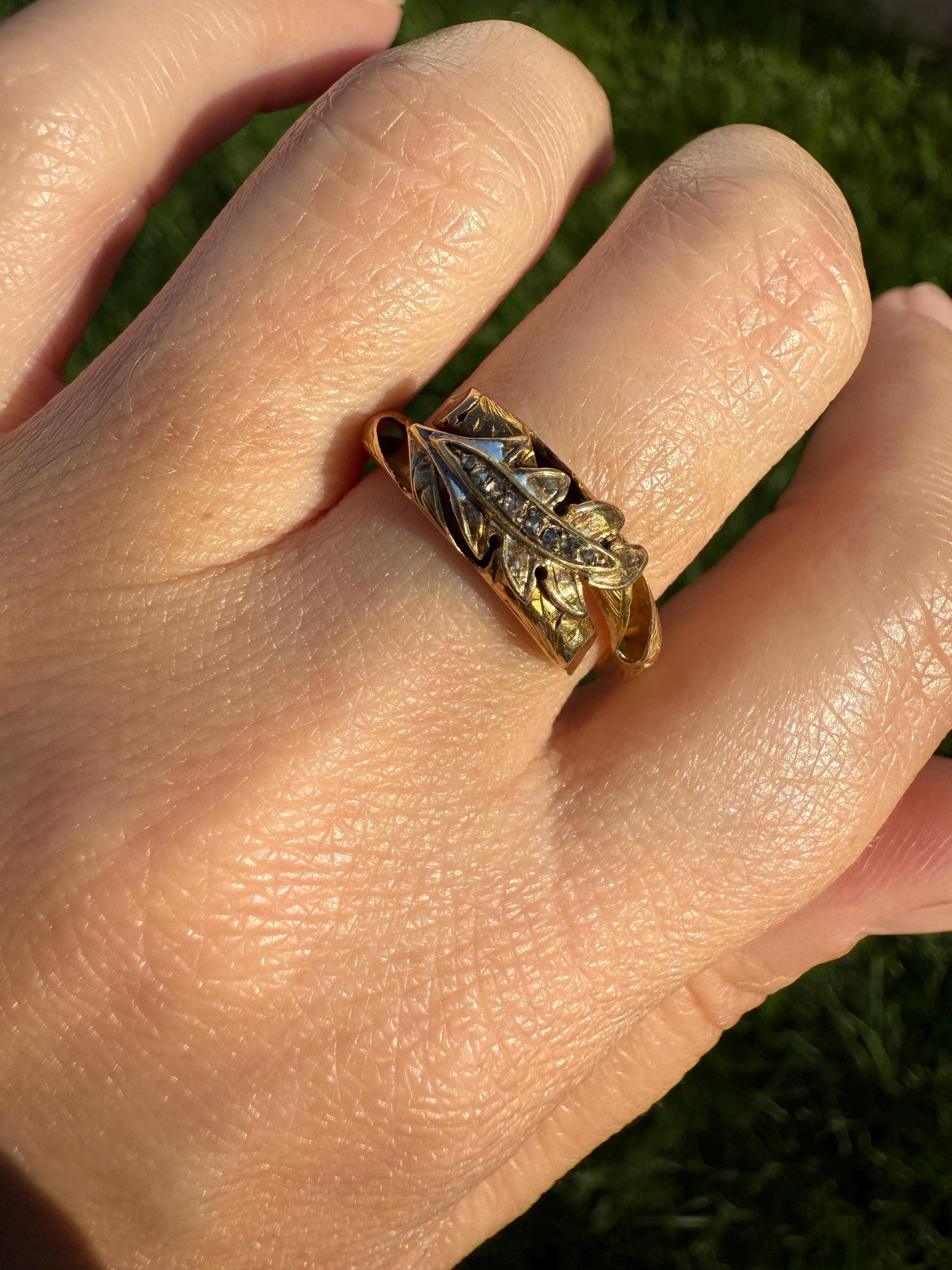 BRANCH Vine Leaf Wood Tree Rose Cut Diamonds Figural Victorian Band 14k Gold Figural Ring Comfort Fit 3D Donut Stacker Band Sentimental Gift