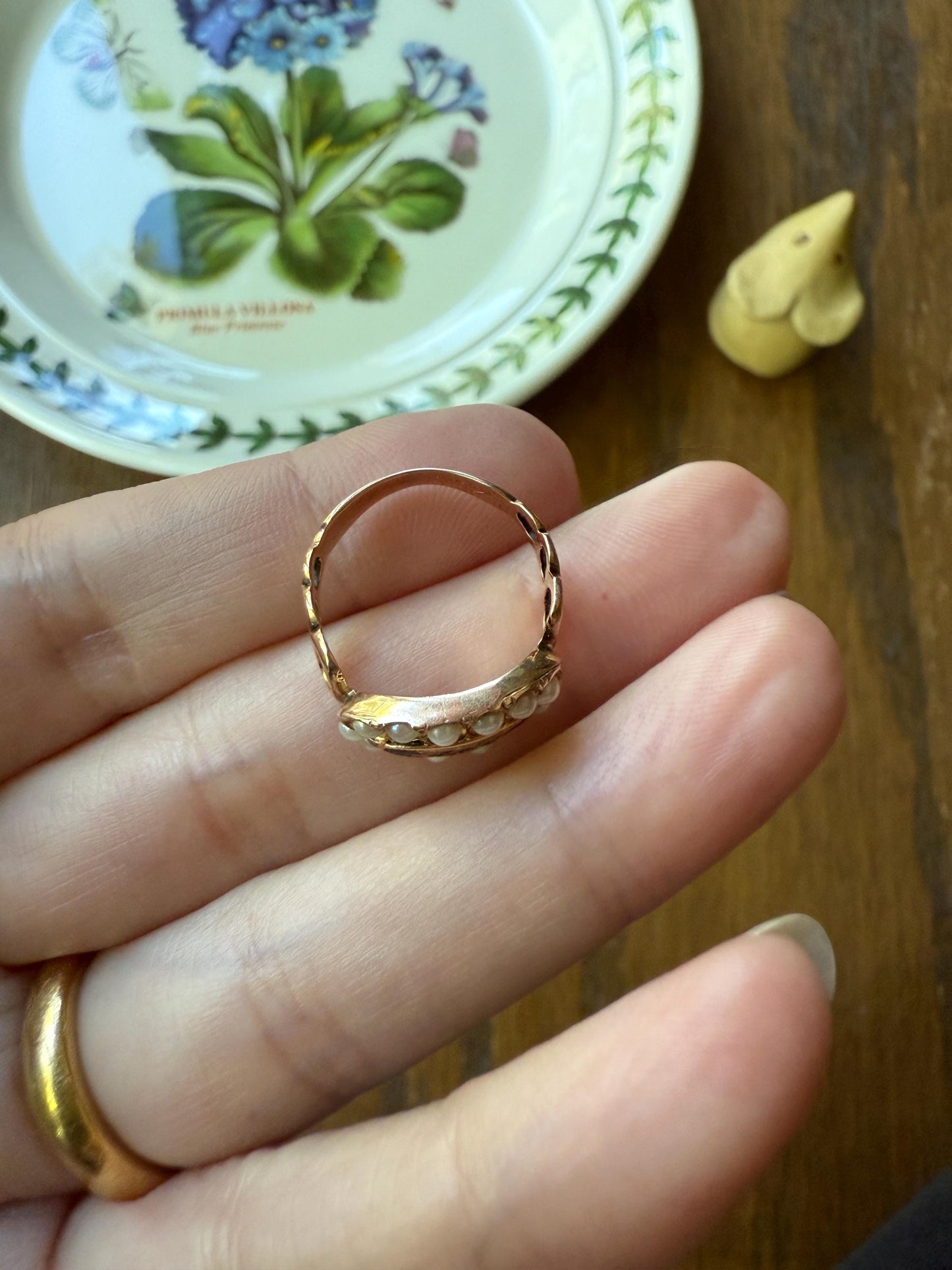 He Was Loved "Il Fut Aimé" Georgian Era French Mourning Ring Pearl Black Enamel 10k Gold Locket Back Sentimental Jewelry Gift Stacker