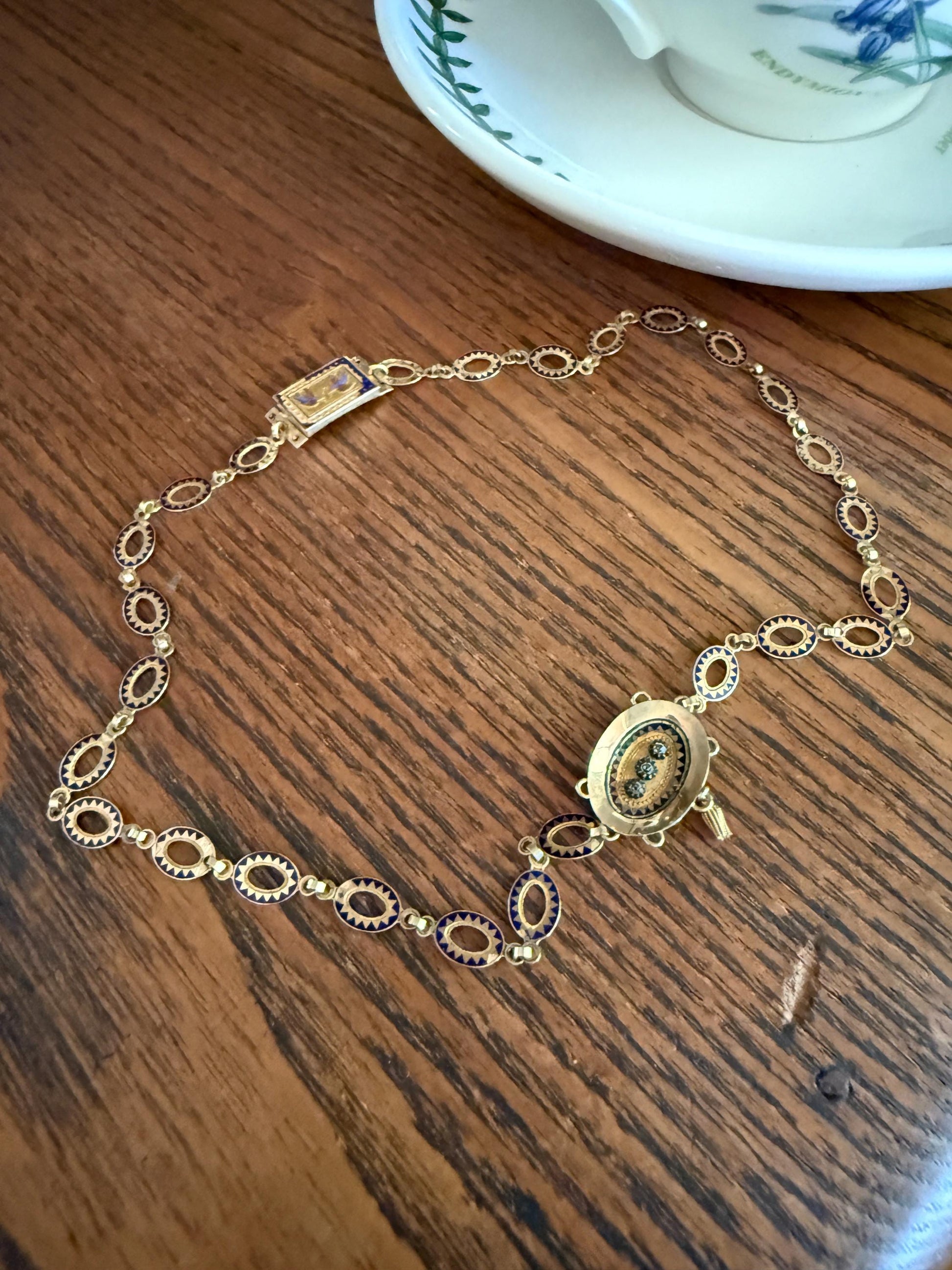 Rare Love Birds Swallow Clasp French Georgian Era 18k Gold Napoleon Bonaparte c1819 Necklace Chain Sunburst Choker Blue Enamel Old Cut Paste