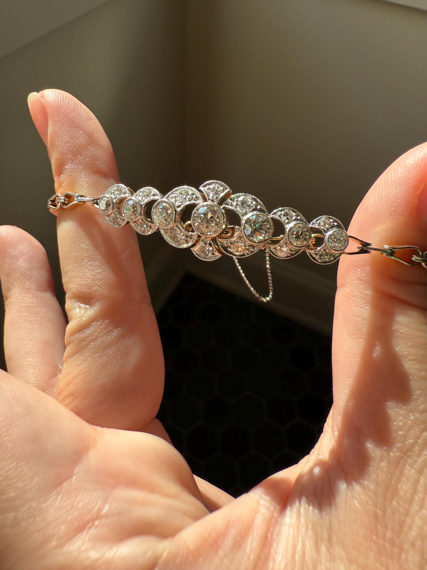 Edwardian Antique 2.25 Carat Old Mine European Cut DIAMOND Tennis Bracelet 18k Gold Platinum Bezel Set Milgrain Wriststack 2.25Ctw Stacker
