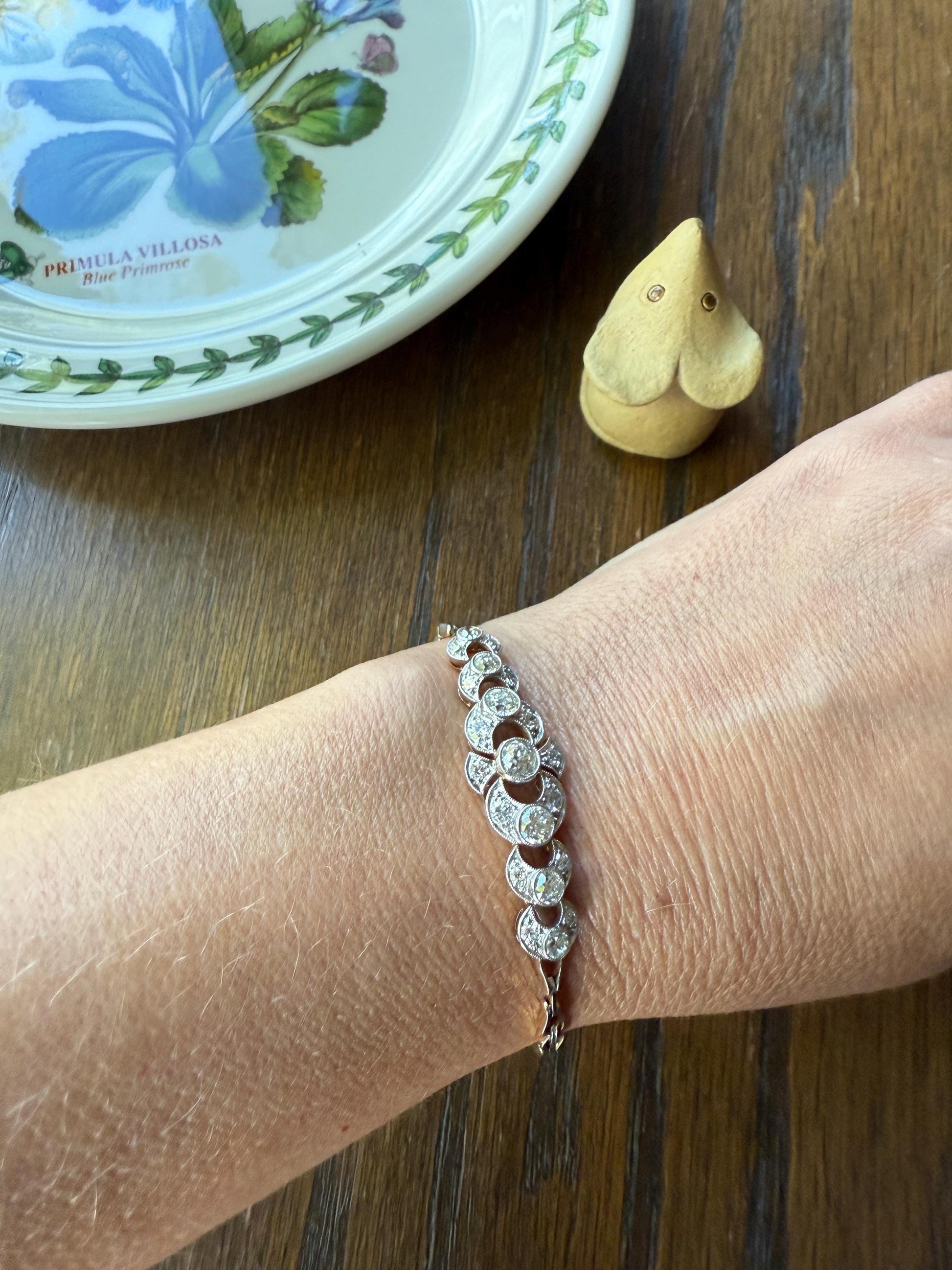 Edwardian Antique 2.25 Carat Old Mine European Cut DIAMOND Tennis Bracelet 18k Gold Platinum Bezel Set Milgrain Wriststack 2.25Ctw Stacker