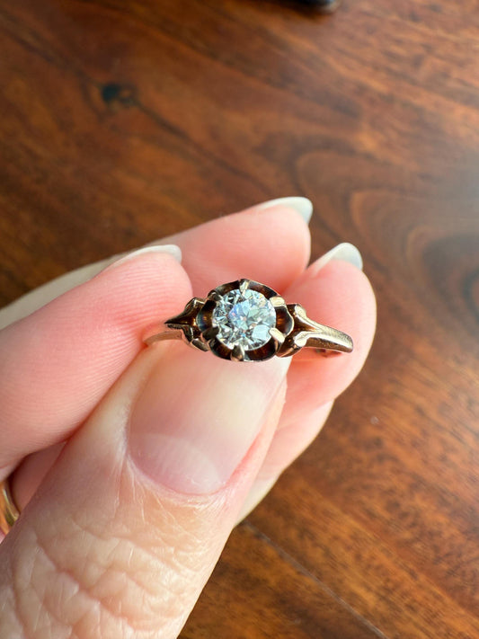 SWEETIE Victorian Antique Old European Cut DIAMOND Solitaire Engagement Wedding Buttercup Ring 14k Gold Rosy Daily Wear Pinky Stacker