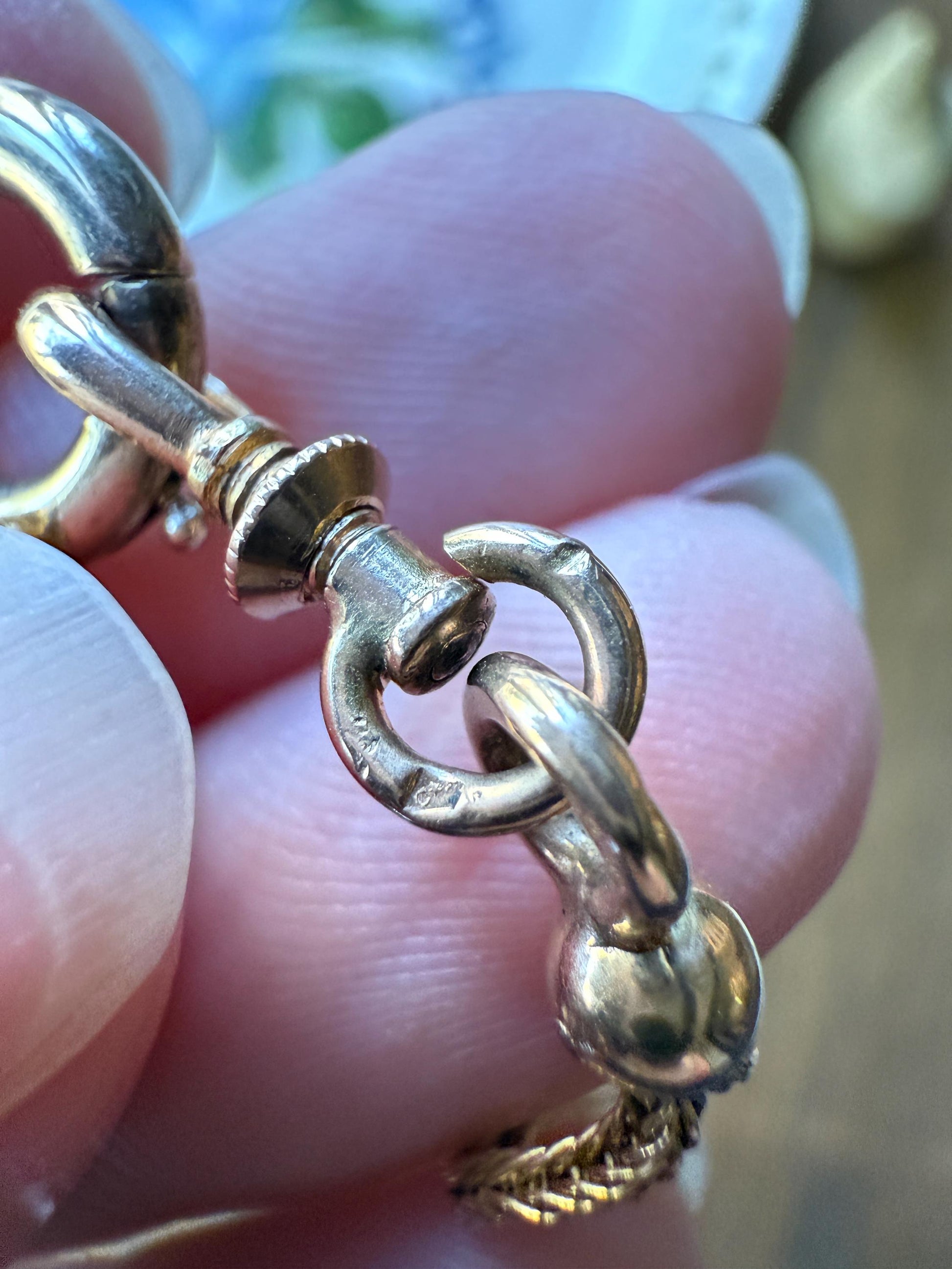 Victorian ANTIQUE Hallmark French 9.5g 18k Gold Solid Double Box Chain Watch Necklace Extender Bracelet Connector Dog Clip Pendant Holder