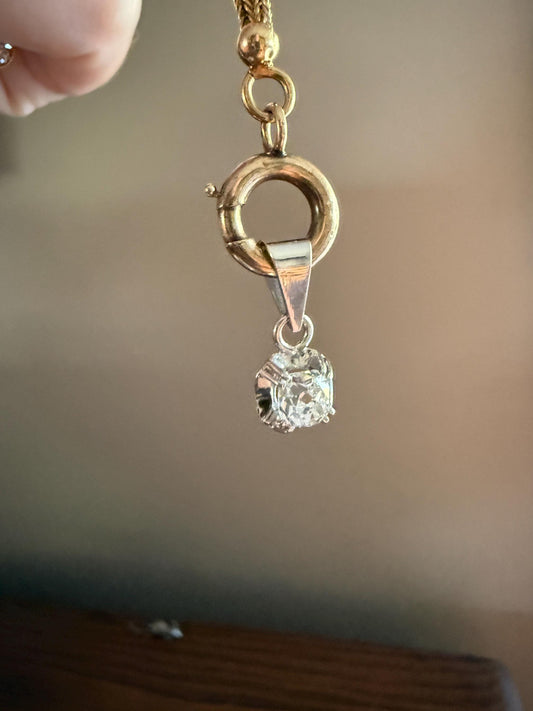 CHUNKY Eye Clean .6 Carat Old Mine Cut DIAMOND Antique 18k White Gold & Platinum Buttercup Pendant Bridal Something Old Solitaire Gift