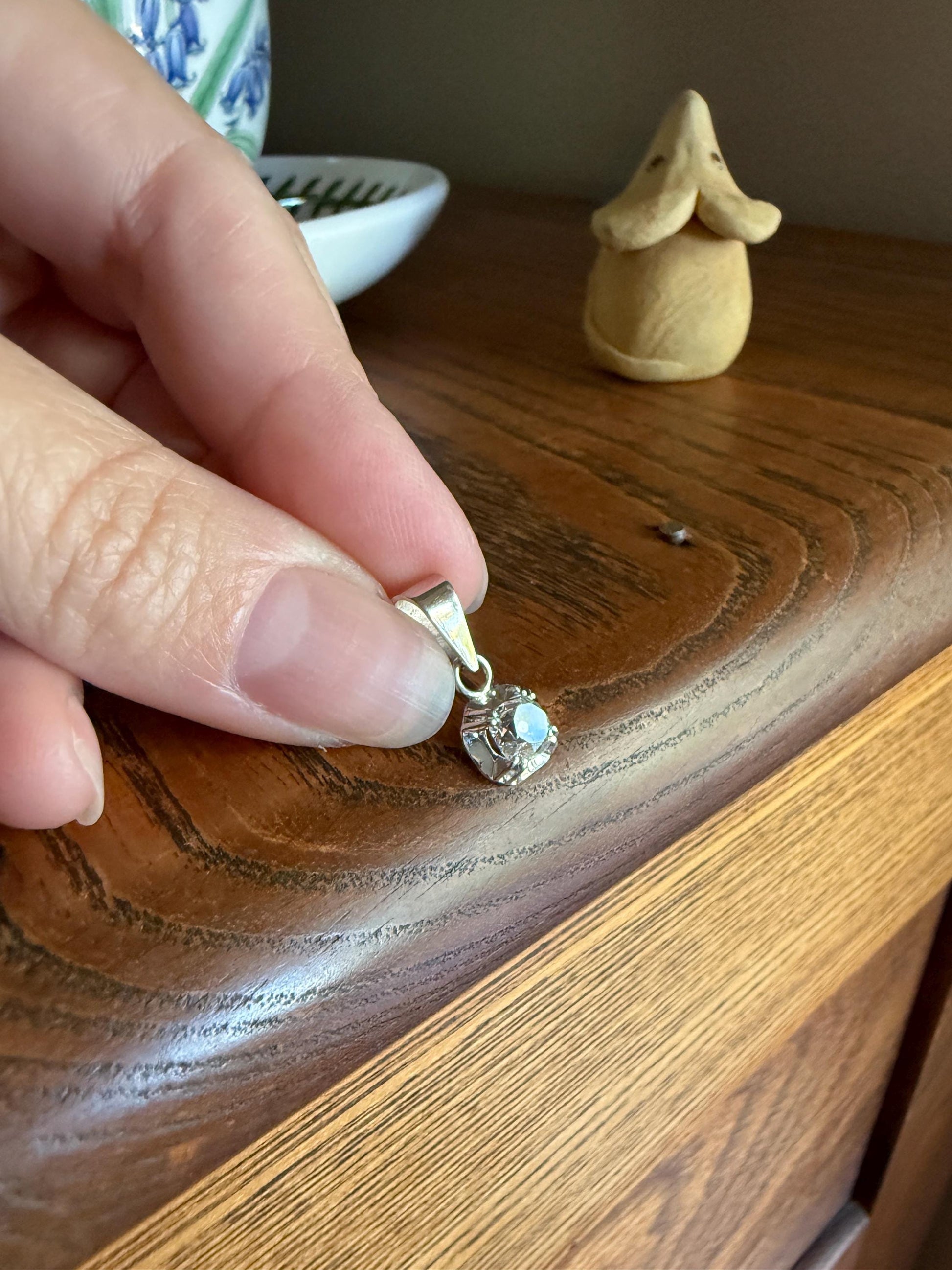 CHUNKY Eye Clean .6 Carat Old Mine Cut DIAMOND Antique 18k White Gold & Platinum Buttercup Pendant Bridal Something Old Solitaire Gift