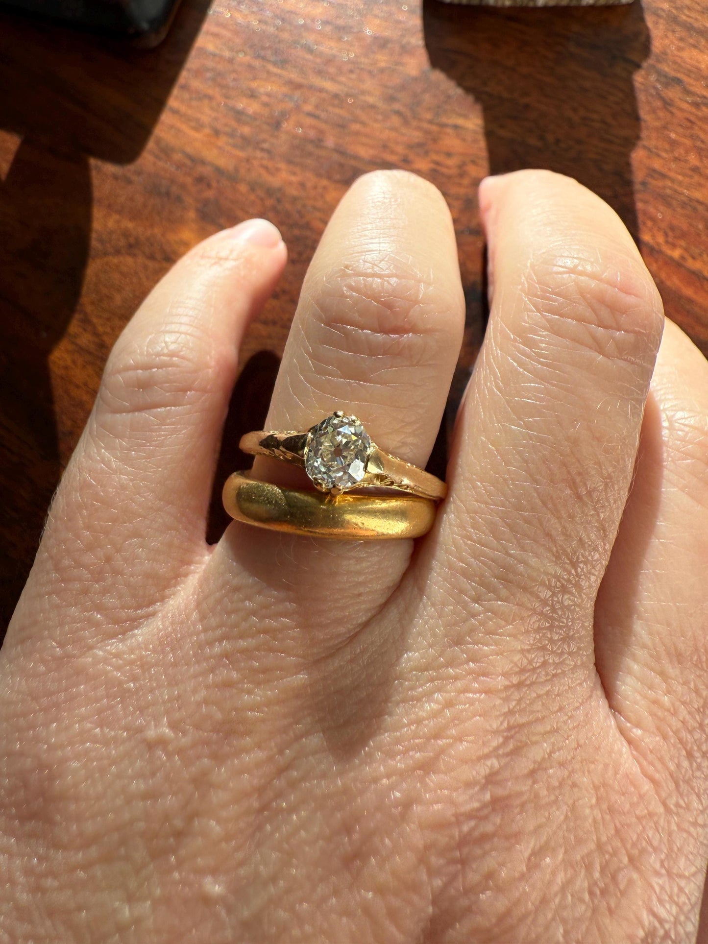 Scrolled Eye Clean Antique .7 Carat Old Mine Cut DIAMOND Solitaire Ornate Victorian Engagement Ring 18k Gold Romantic Gift Stacker .7Ctw OMC