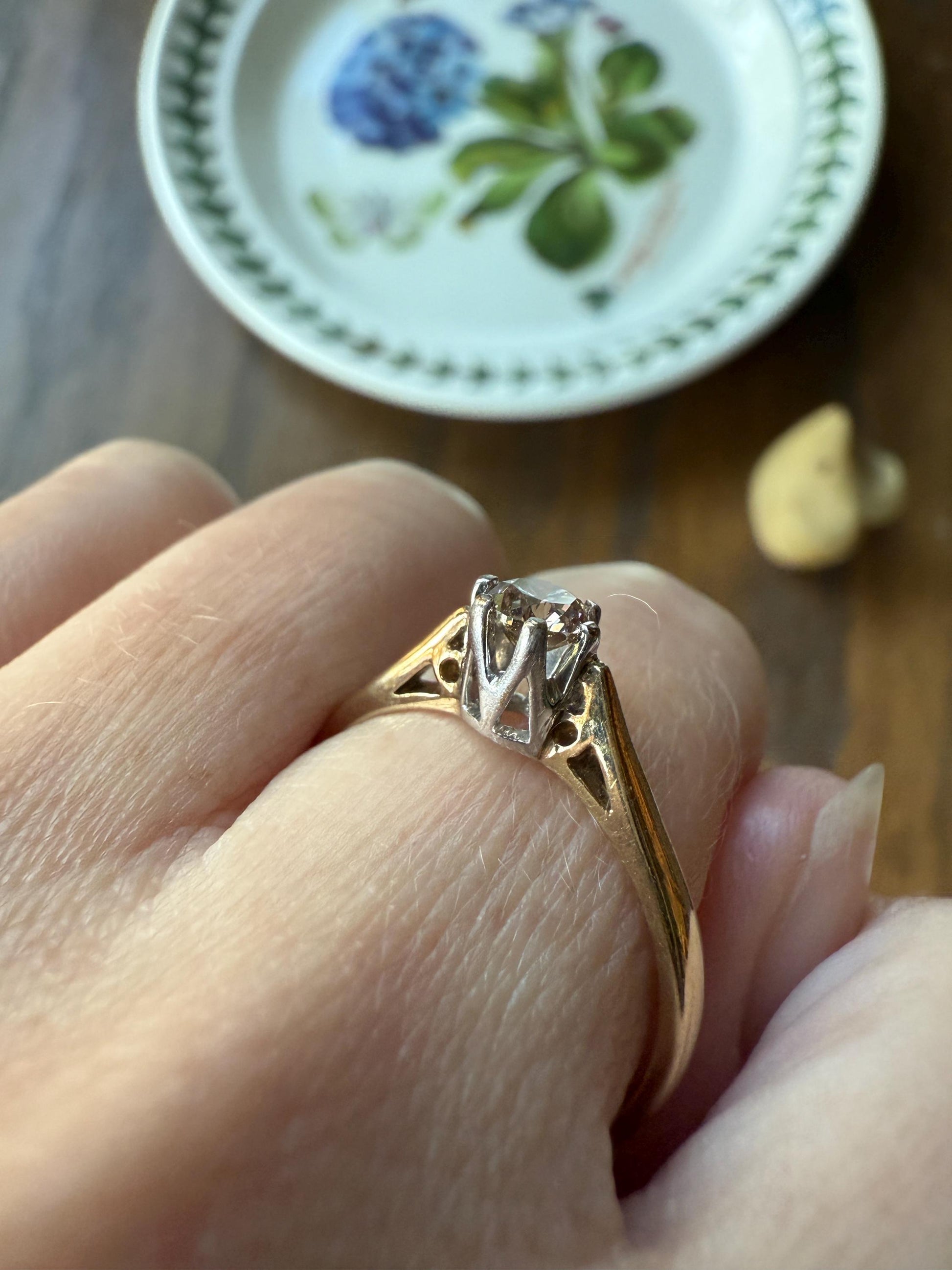 CHAMPAGNE Vintage Natural DIAMOND .3 Carat Fancy Light Brown Ring 9k Gold Wedding Engagement Tall Solitaire Stacker Romantic Gift