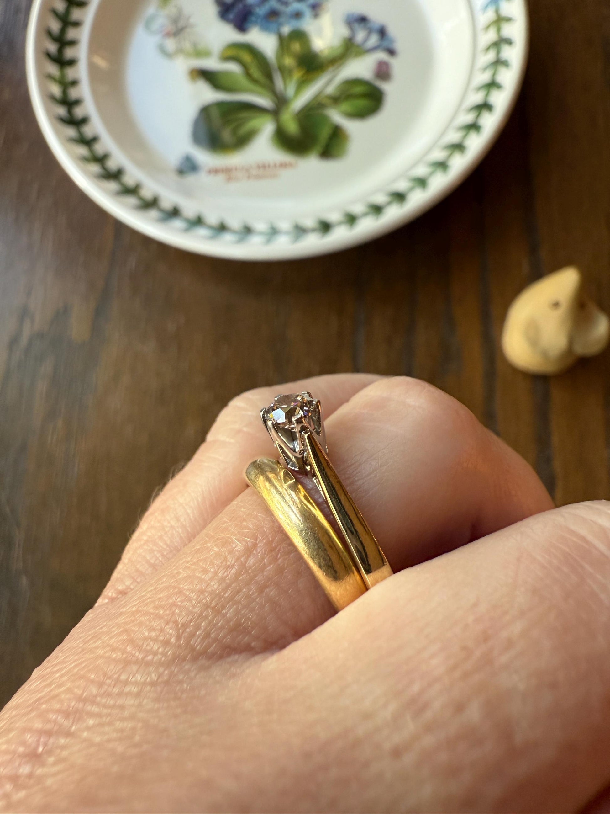 CHAMPAGNE Vintage Natural DIAMOND .3 Carat Fancy Light Brown Ring 9k Gold Wedding Engagement Tall Solitaire Stacker Romantic Gift