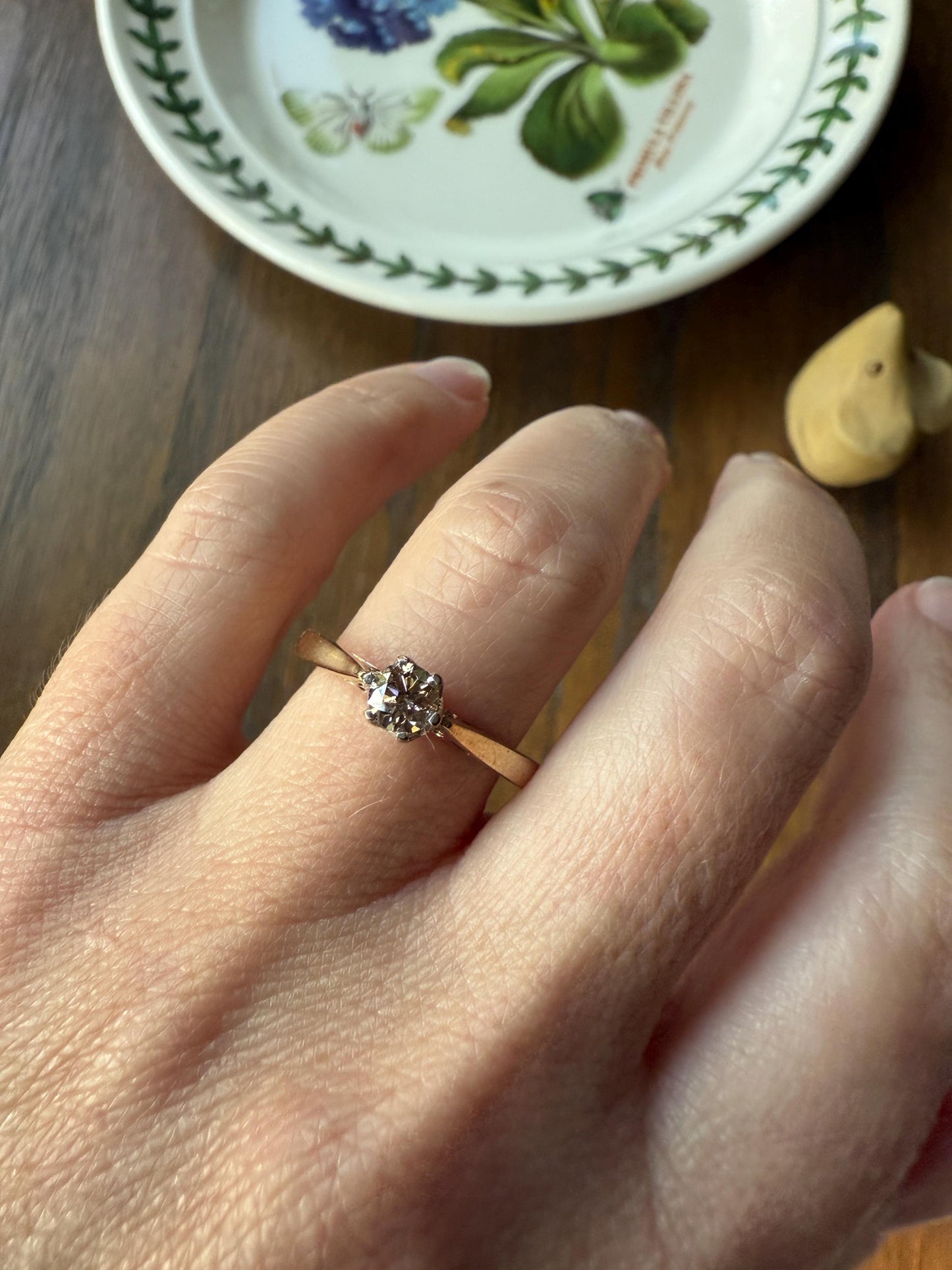 CHAMPAGNE Vintage Natural DIAMOND .3 Carat Fancy Light Brown Ring 9k Gold Wedding Engagement Tall Solitaire Stacker Romantic Gift