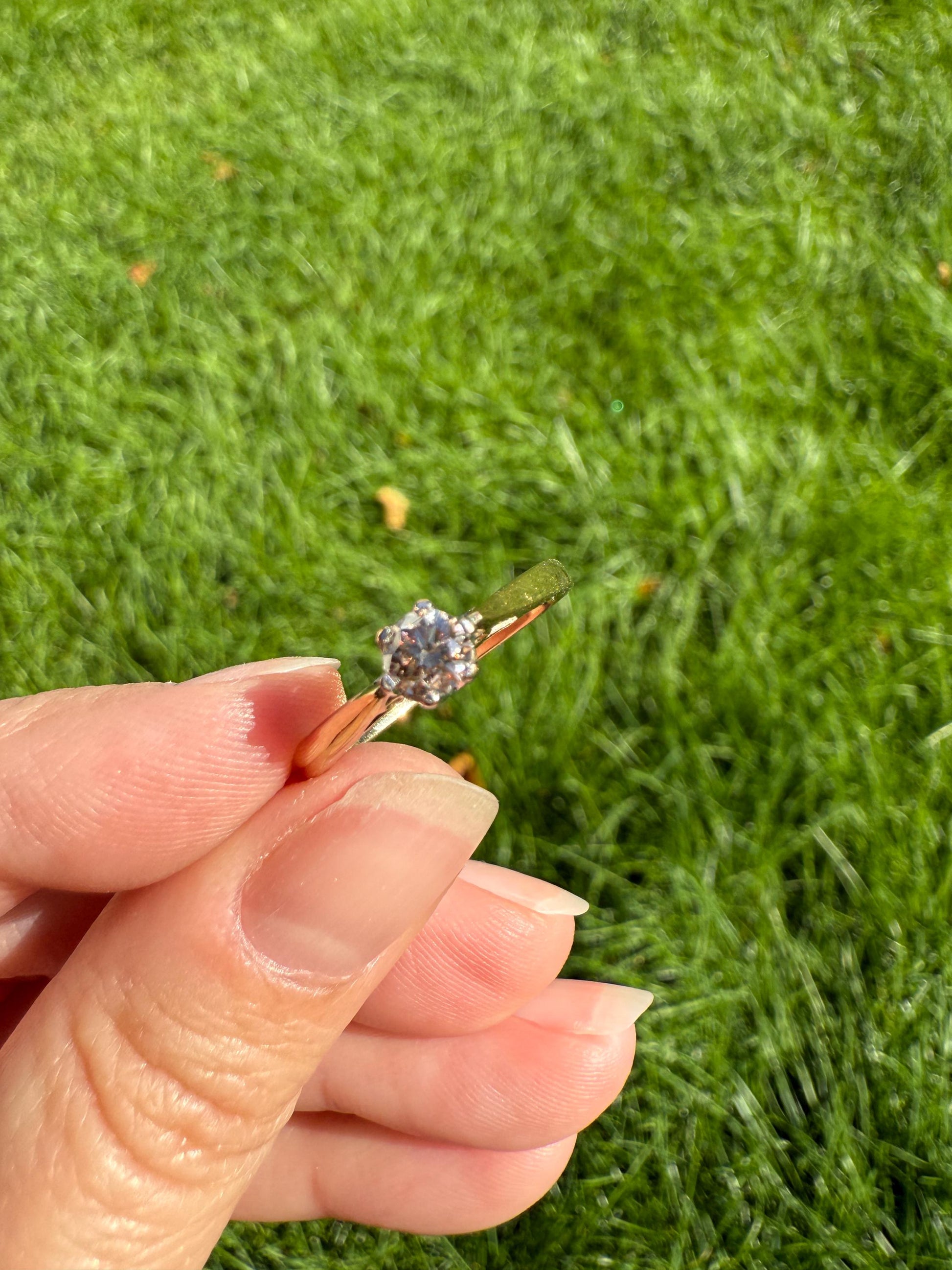 CHAMPAGNE Vintage Natural DIAMOND .3 Carat Fancy Light Brown Ring 9k Gold Wedding Engagement Tall Solitaire Stacker Romantic Gift