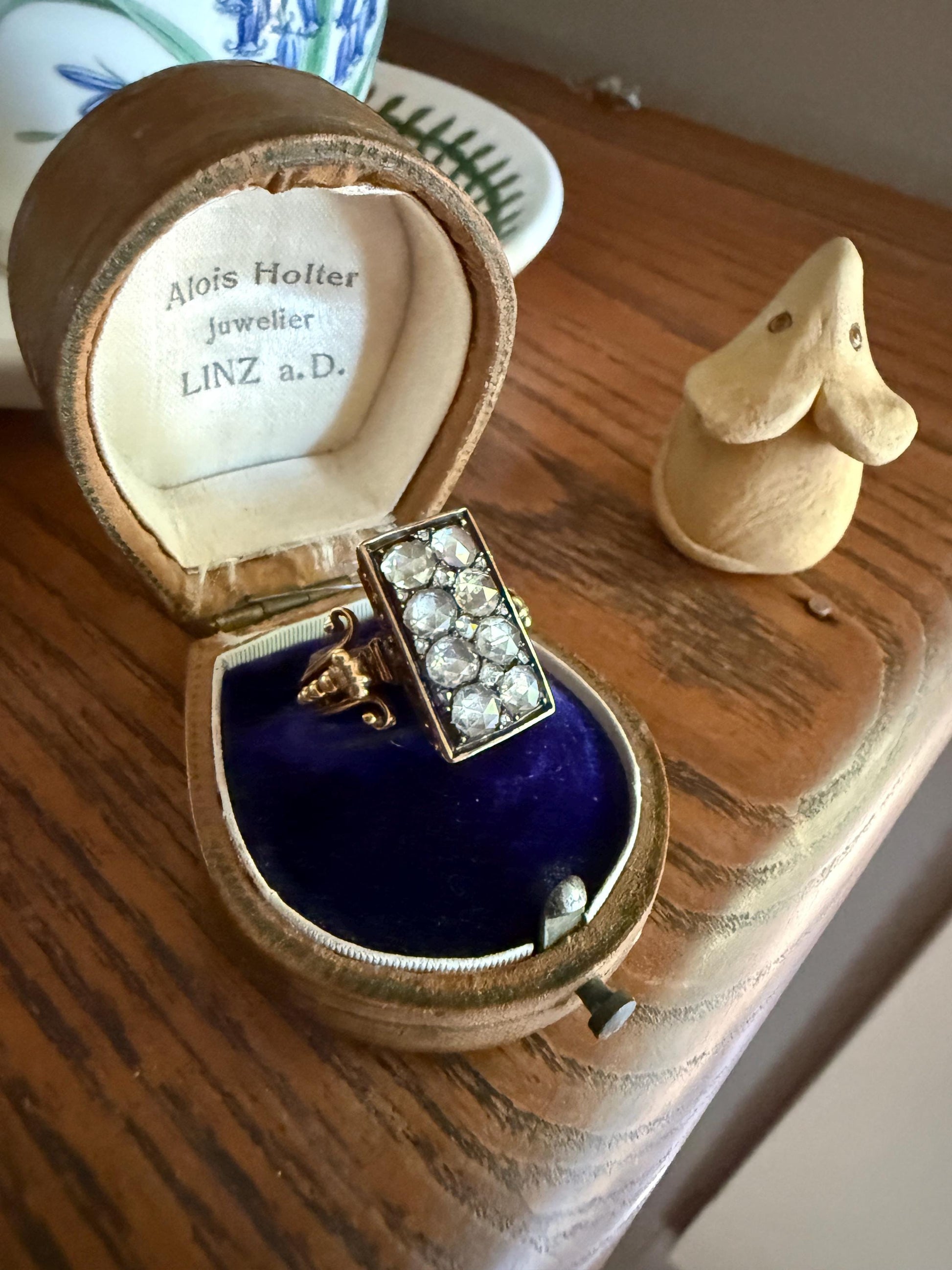 Georgian Era Antique 1 CARAT+ Rose Cut DIAMOND Disco Ball Grid Panel Lozenge Cluster Ring 18k Gold Silver Collets Stacker Gift Faces Up 2Ctw