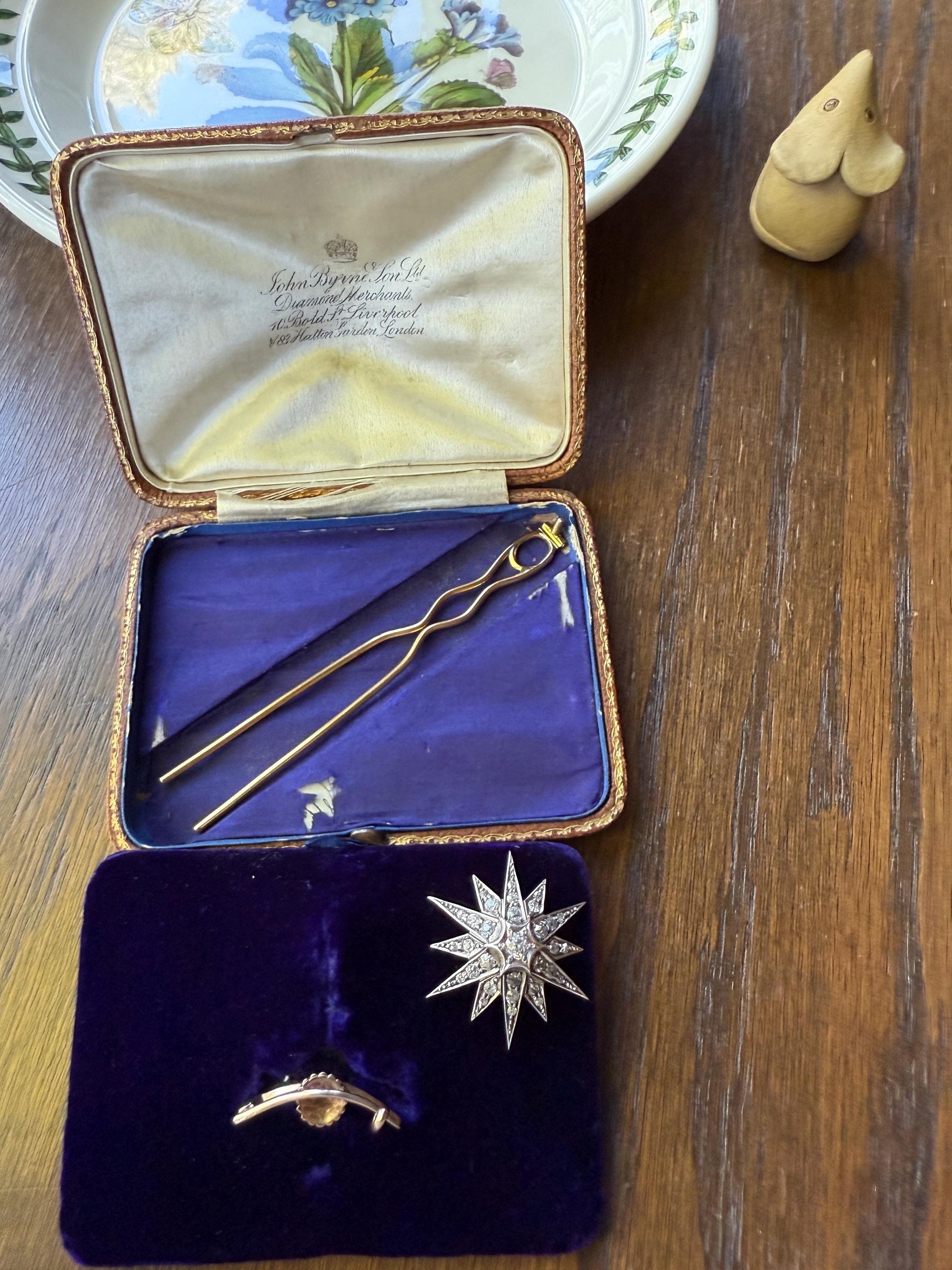 STAR Antique CONVERTIBLE Pendant Hair Pin Brooch BOXED 1 1/4 Carat Old Mine Cut Diamond Cluster 14k Gold Silver Victorian Gift Bridal 1.25Ct