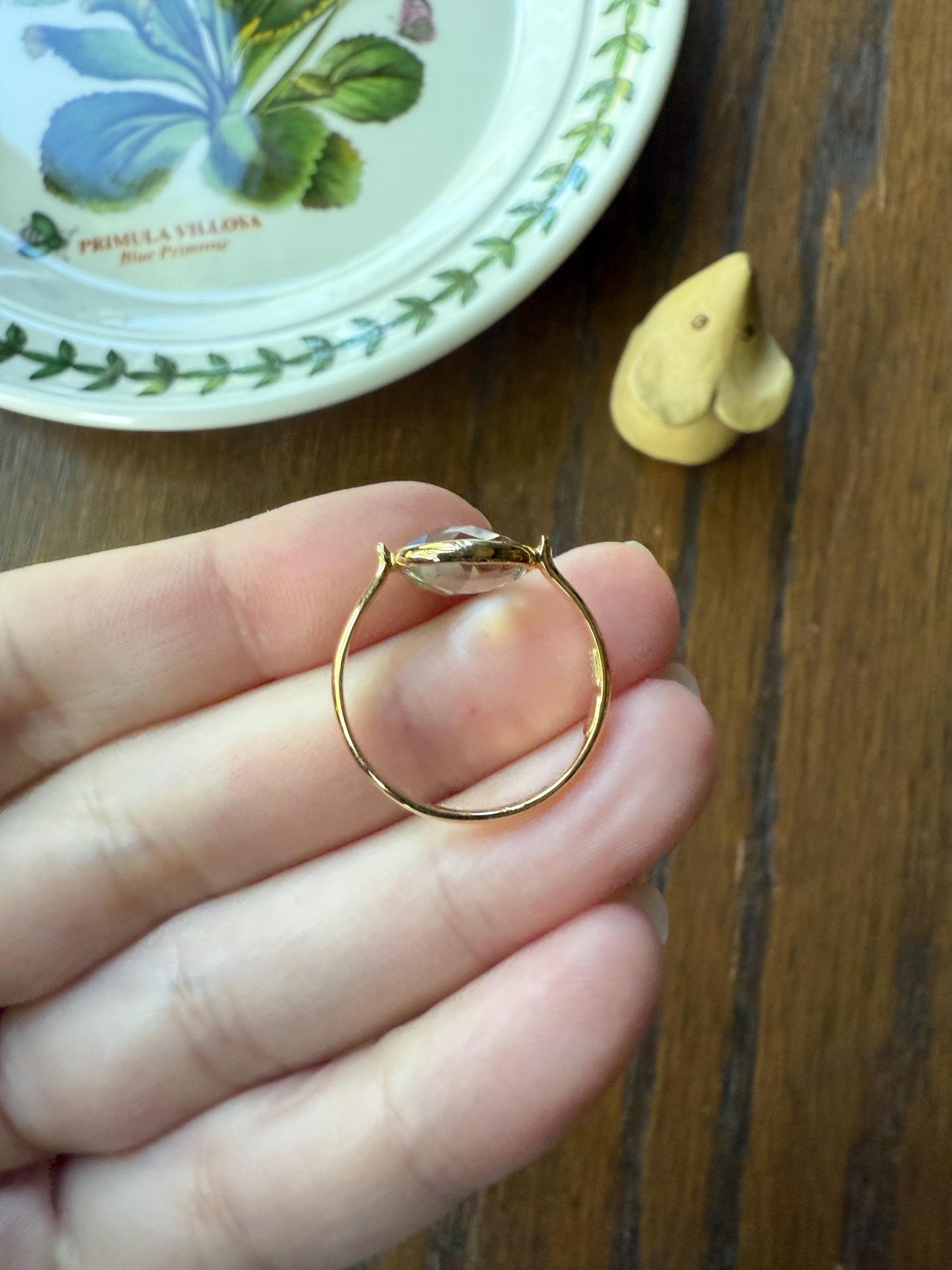 Pale GREEN Natural Prasiolite 18k Gold Bezel Set Modern Ring Domed Disco Ball Rose Cut Faceting Quartz Amethyst Spanish Made