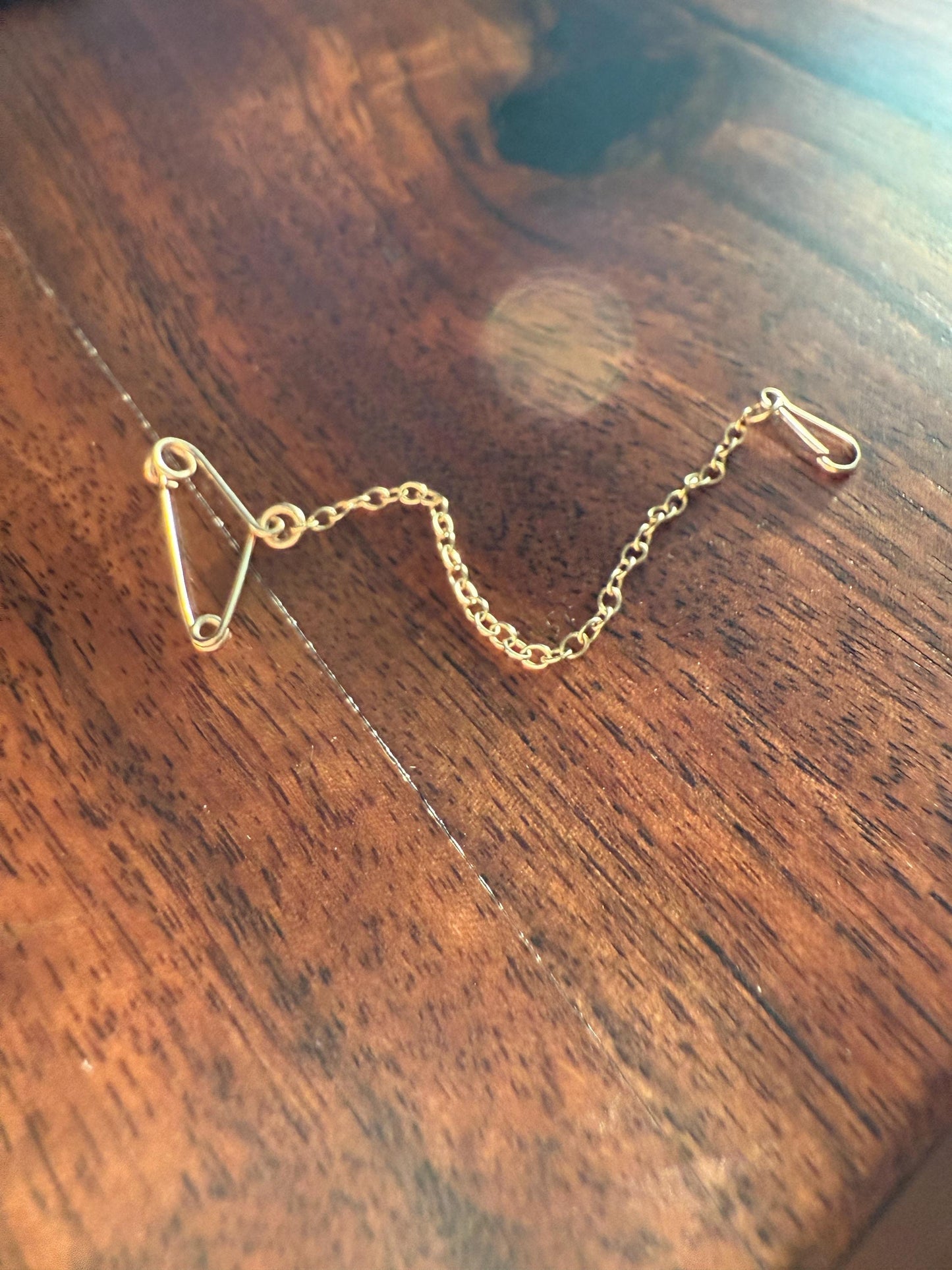 Safety Chain Doodad Pin Hanger HOOK Dainty CHAIN ANTIQUE .5g 10k Gold Solid 72mm Pendant Holder Extender Connector Neckmess Parts Findings