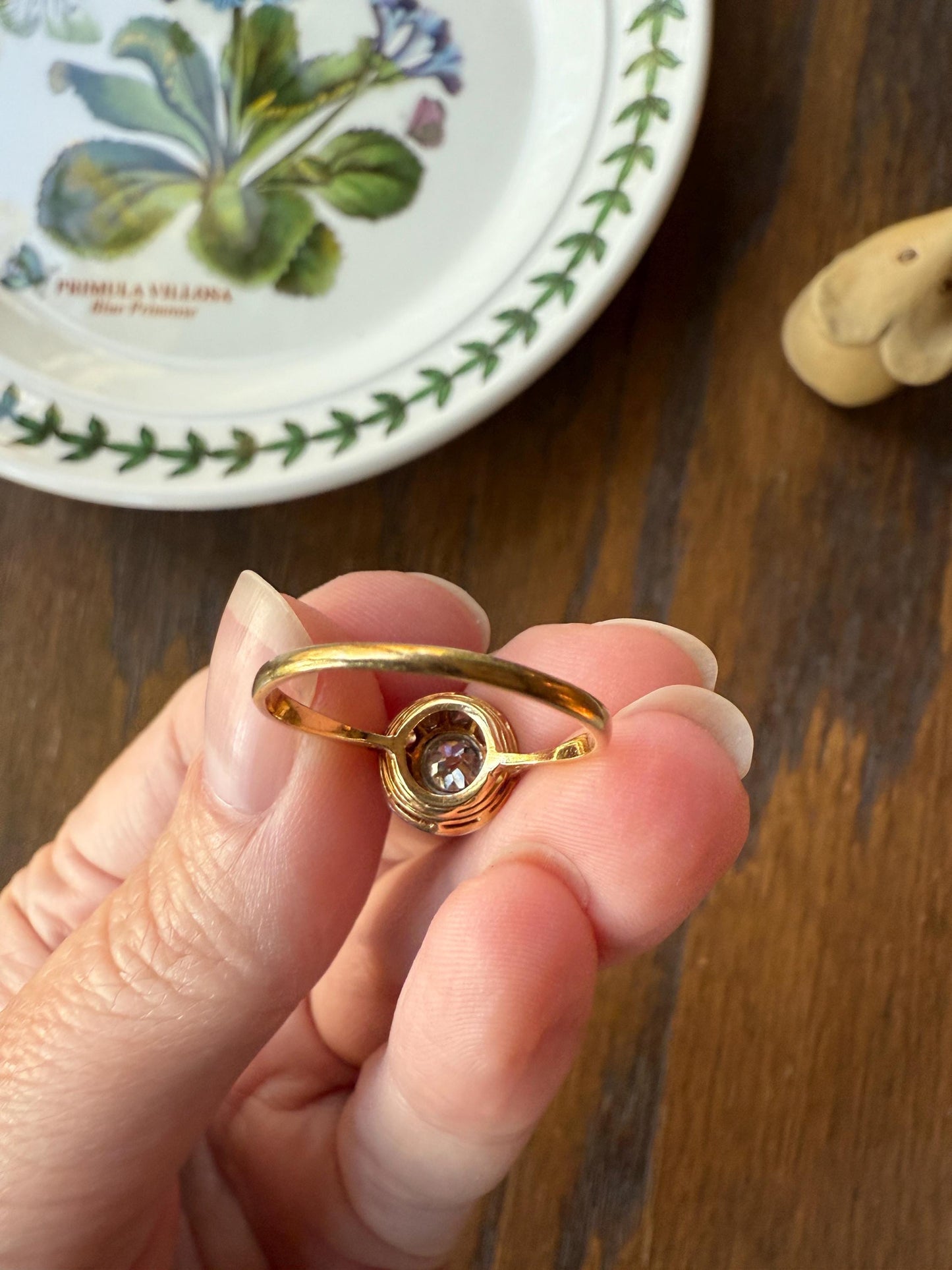 Antique Old Mine Cut Diamond Rose Cut Halo Ring 18k Gold Stacker Ring OMC Bullseye Target Romantic Gift