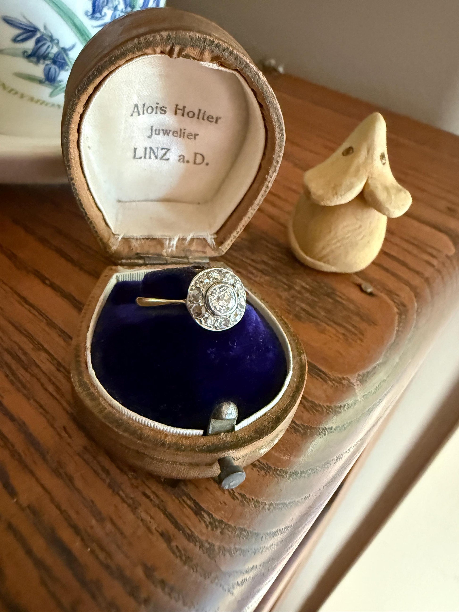 Antique Old Mine Cut Diamond Rose Cut Halo Ring 18k Gold Stacker Ring OMC Bullseye Target Romantic Gift