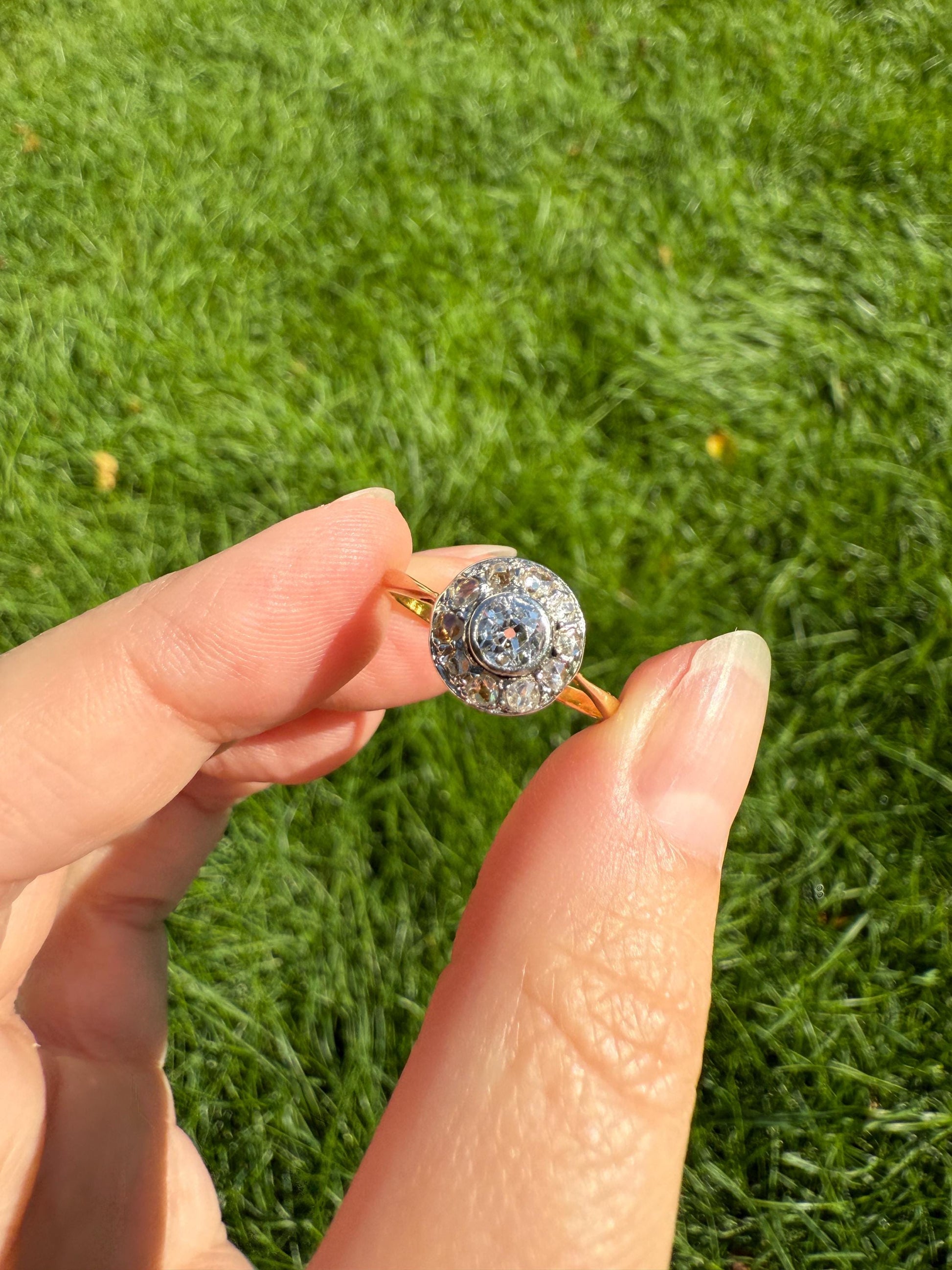 Antique Old Mine Cut Diamond Rose Cut Halo Ring 18k Gold Stacker Ring OMC Bullseye Target Romantic Gift