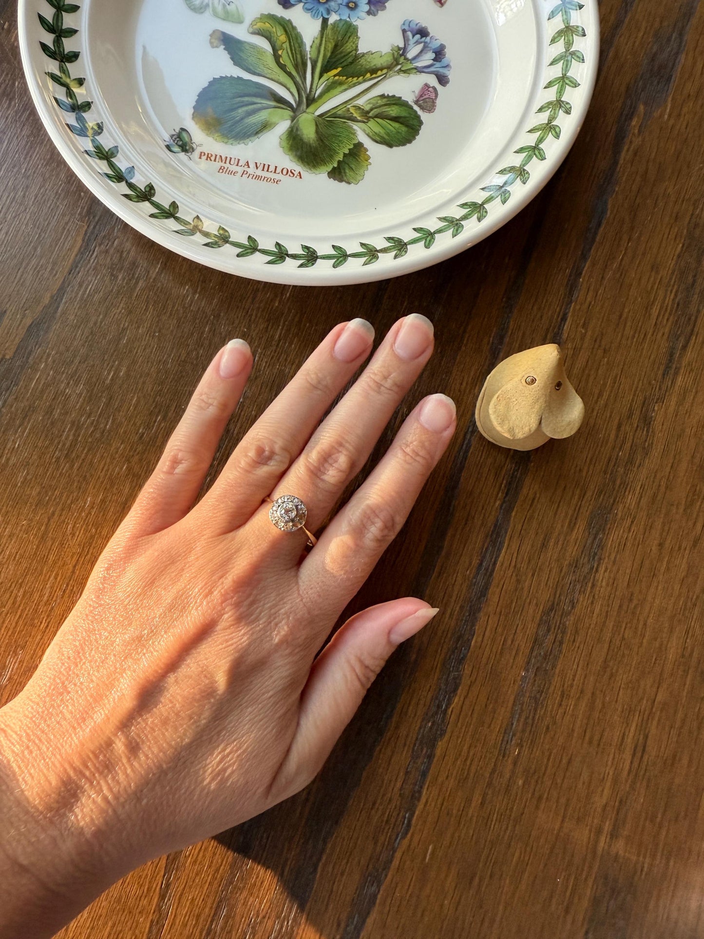 Antique Old Mine Cut Diamond Rose Cut Halo Ring 18k Gold Stacker Ring OMC Bullseye Target Romantic Gift