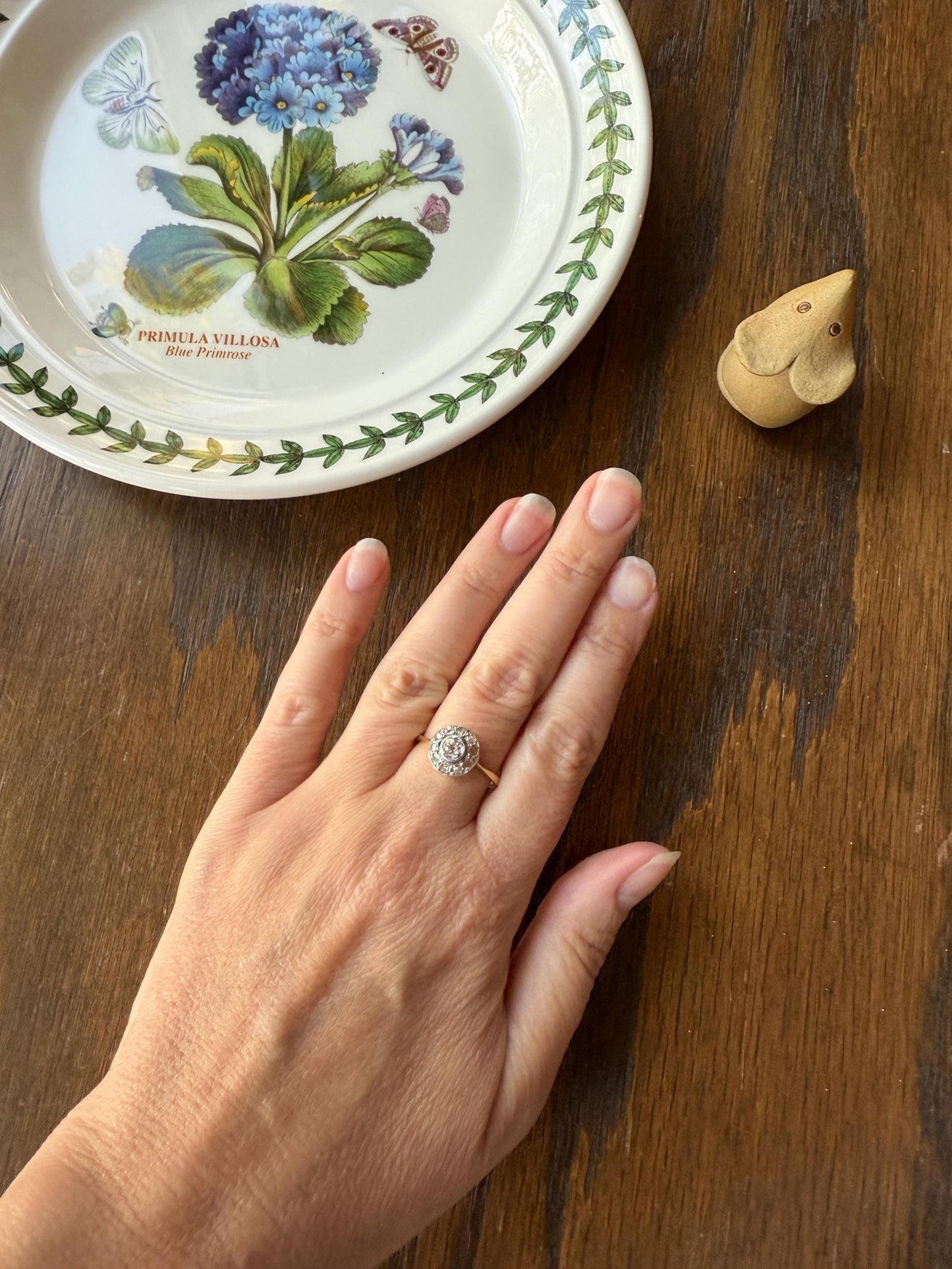 Antique Old Mine Cut Diamond Rose Cut Halo Ring 18k Gold Stacker Ring OMC Bullseye Target Romantic Gift