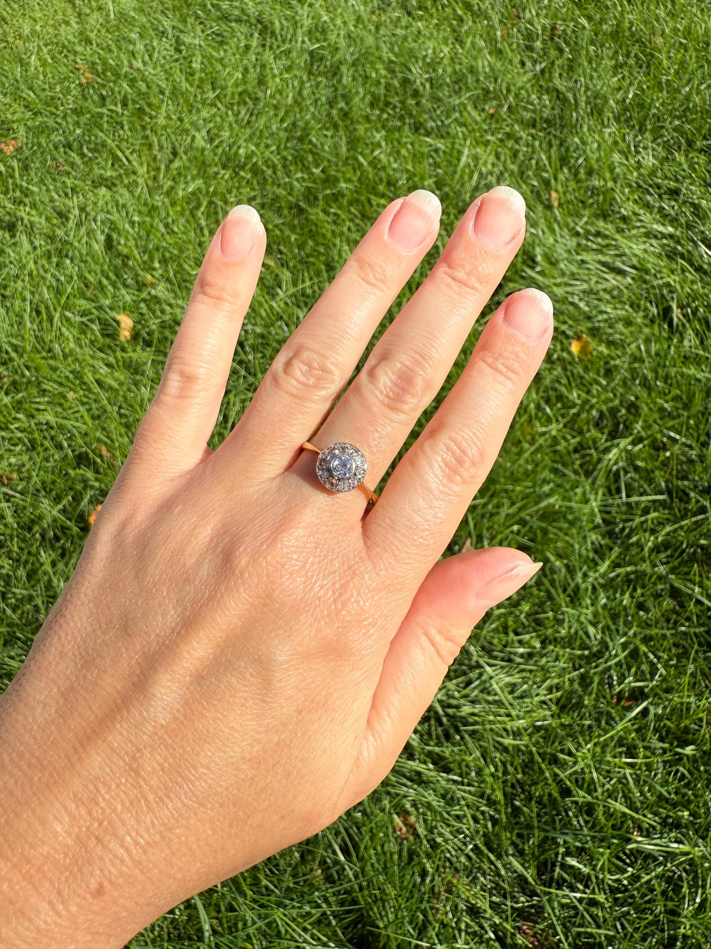 Antique Old Mine Cut Diamond Rose Cut Halo Ring 18k Gold Stacker Ring OMC Bullseye Target Romantic Gift