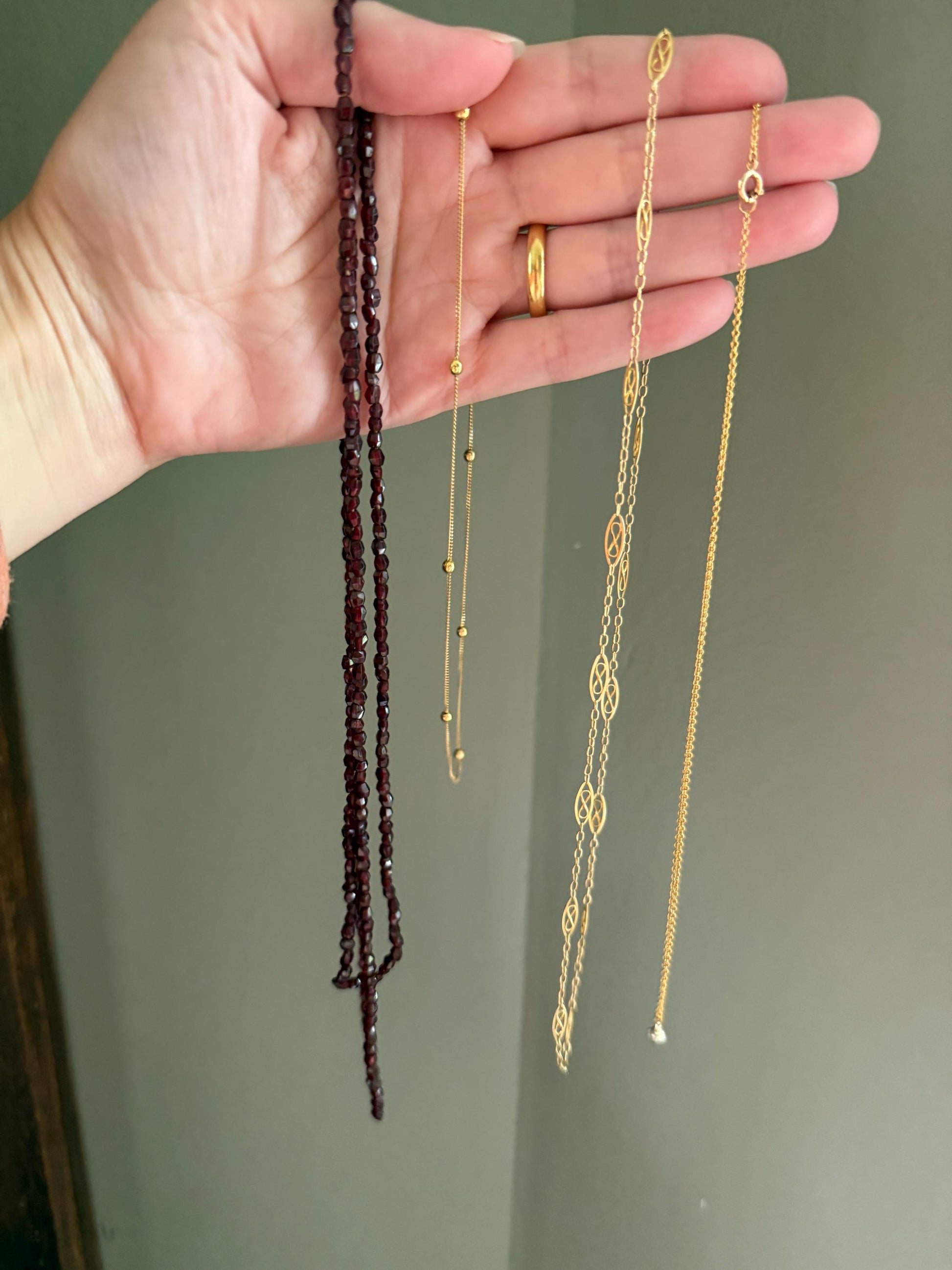 Dainty Vintage Mini Bead Chain 18k Gold Pearls 15" Short Necklace Solid Ball Rivet 2.4g Minimalist Layering Shimmer Glow Choker