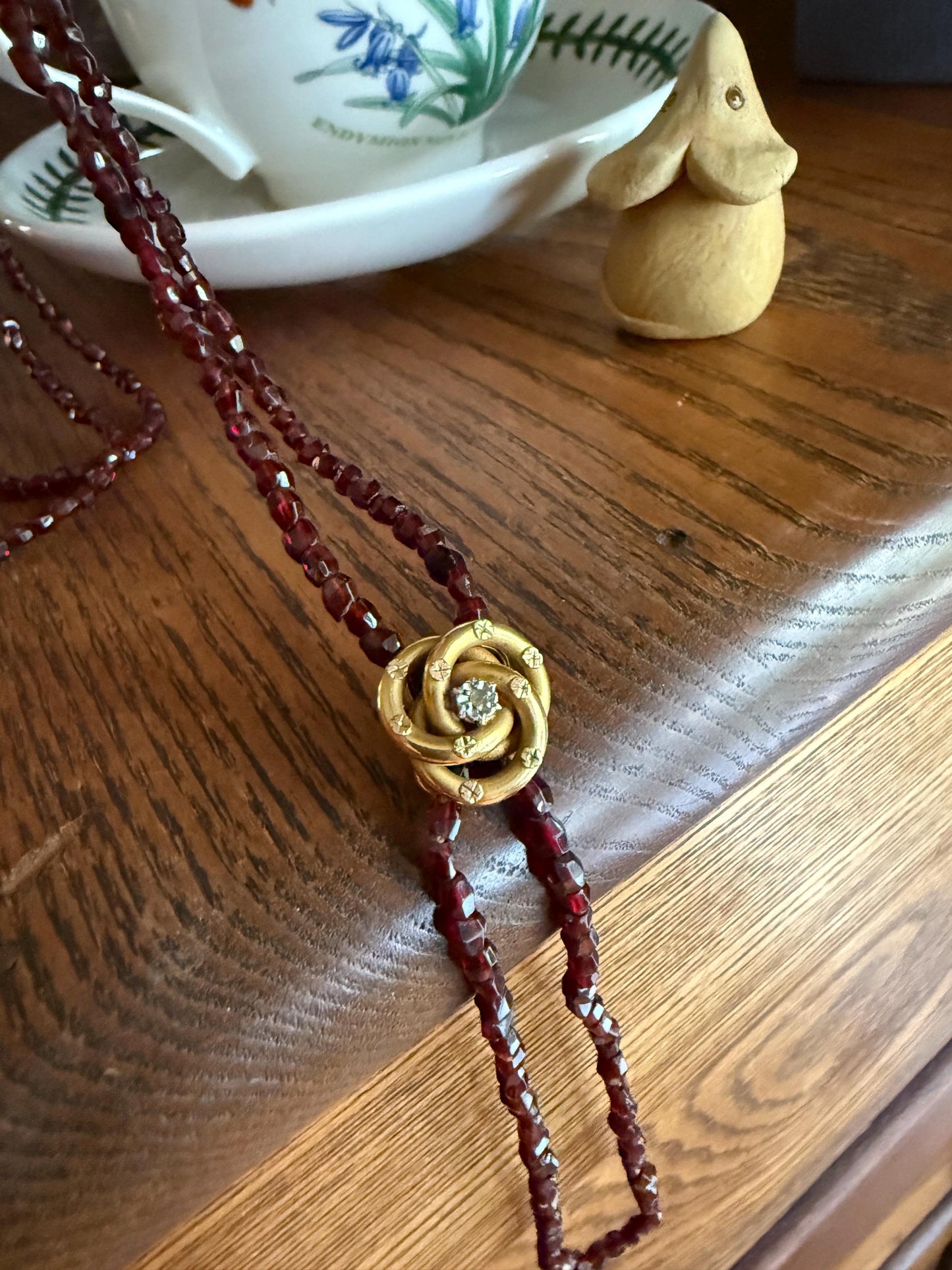 KNOT Twist Tricolor FRENCH Antique Four 18k Gold FIGURAL Slide Pendant Bracelet Charm Clip Floral Star Victorian Green Rose Clasp Slider