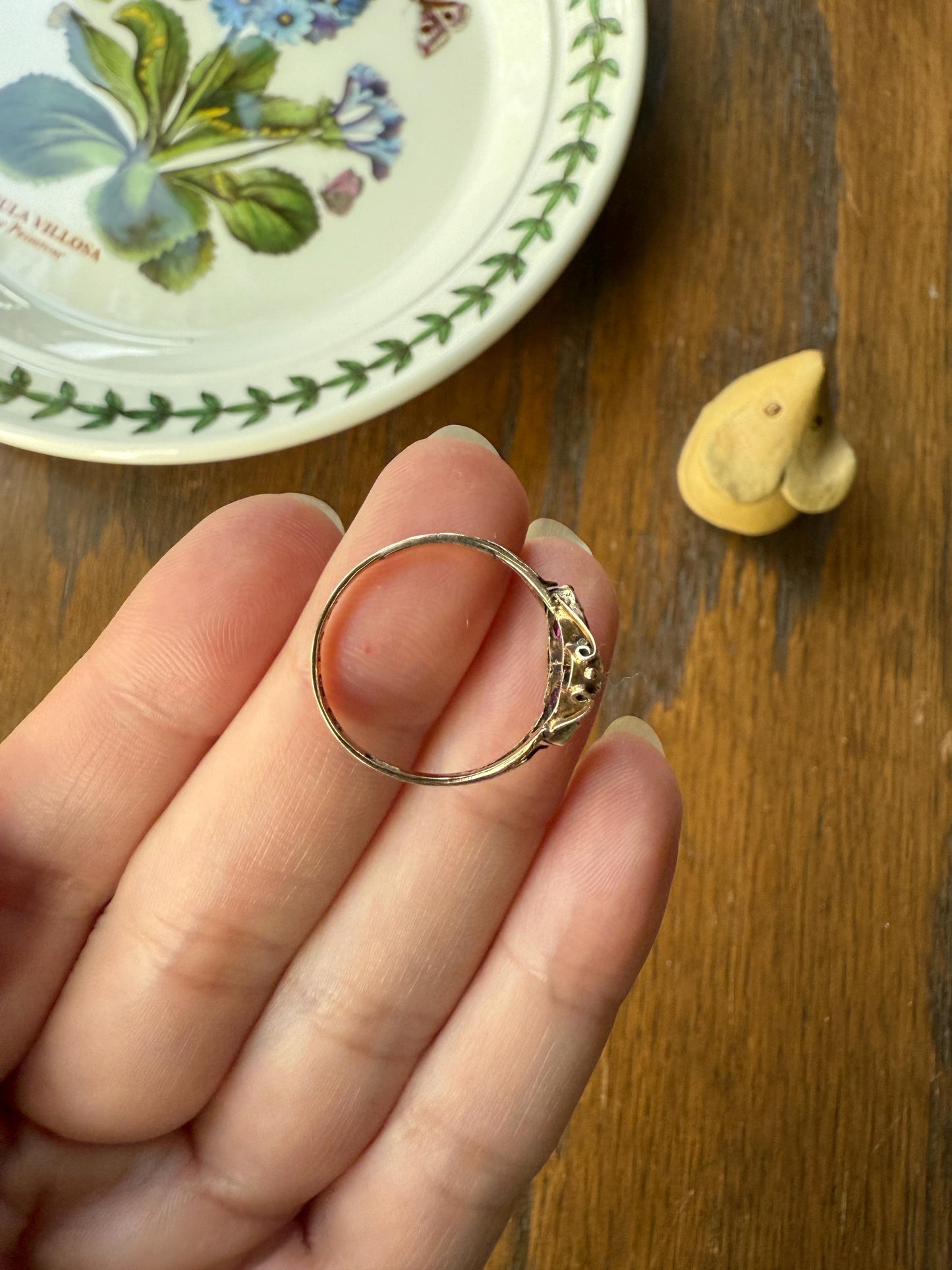 Double HEART Cut Purple GARNET Antique c1862 Love Ring Antique 12k Gold Glowing Figural Band Stacker Romantic Gift Victorian Valentine's