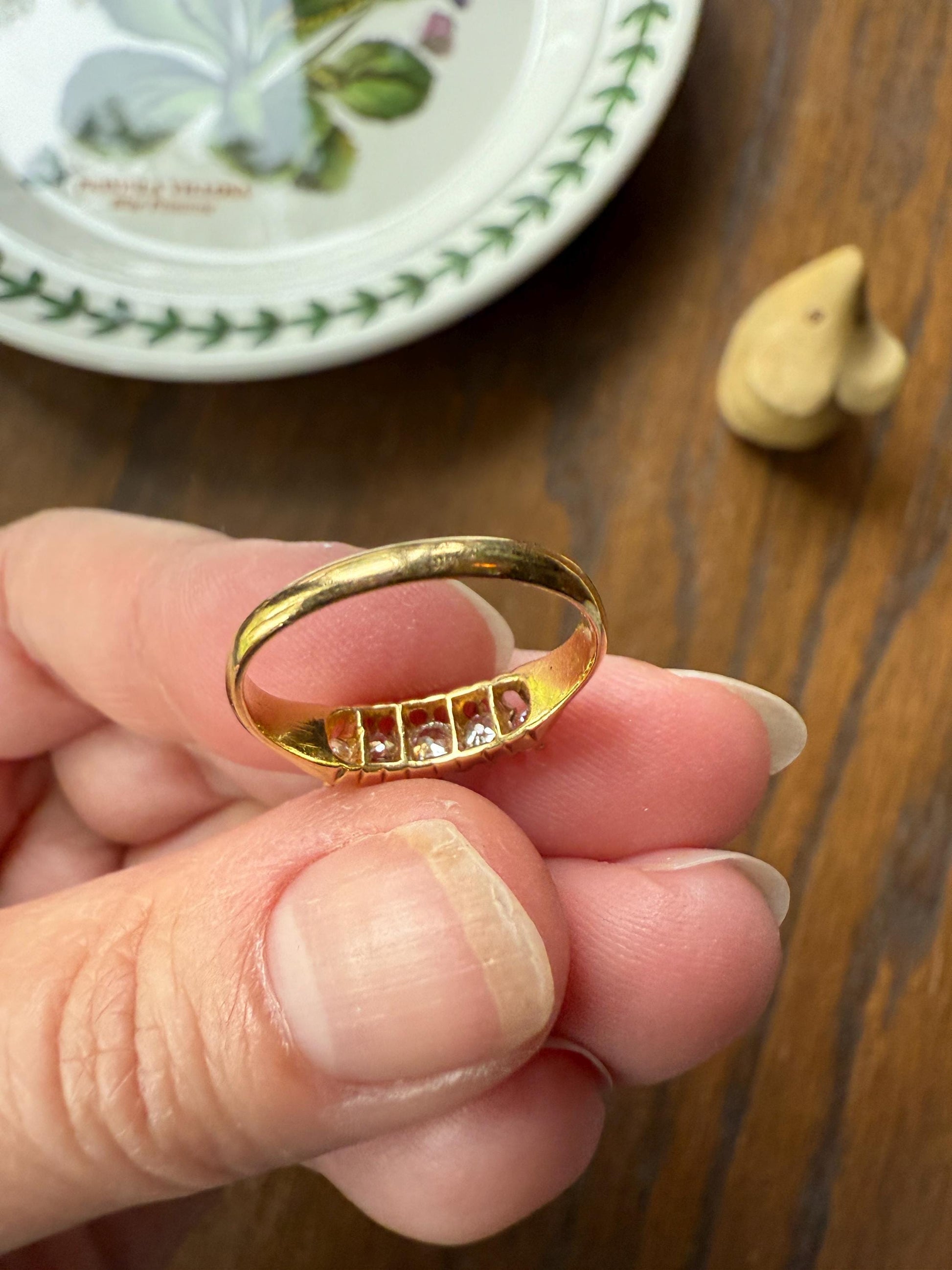 Five Stone Old Mine Cut Diamond ANTIQUE Band Ring .45 Carat Buttercup 18k GOLD Victorian Stacker Romantic Gift .45Ctw OMC