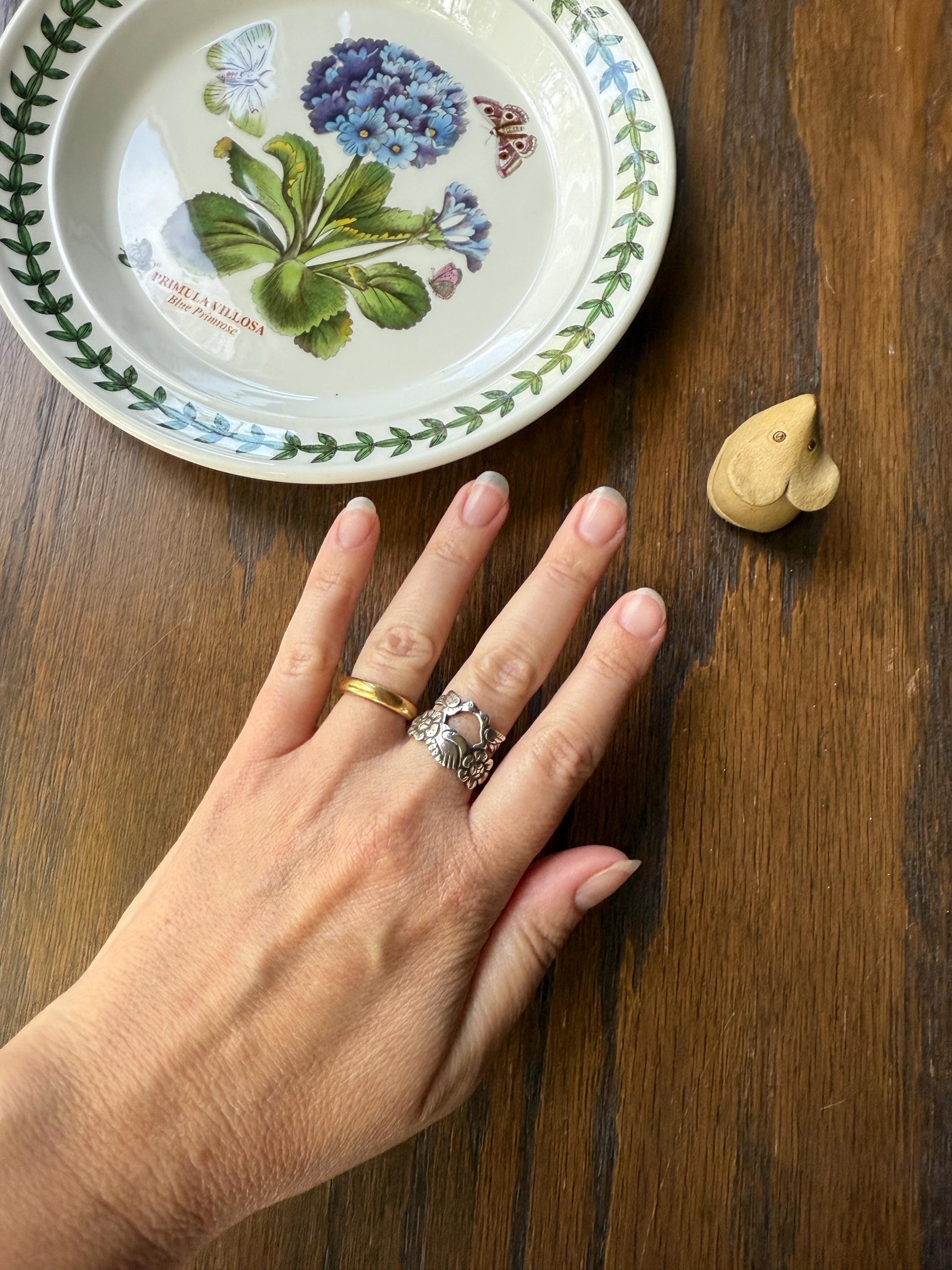 Victorian Antique LOVE BIRDS Floral French Fede Betrothal Ring Solid Silver Figural Traditional Engagement Unique Stacker Faith Promise Band