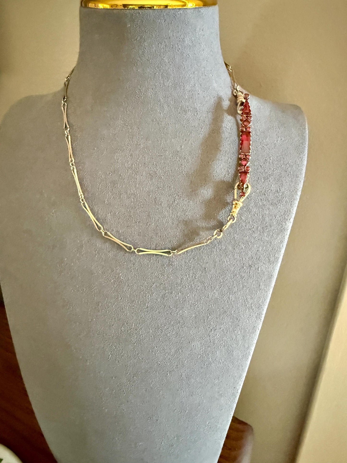 PERPIGNAN Garnet Purple Pink Bar Line Brooch for Pendant Conversion French Antique Victorian 18k Gold Extender Connector Unique Triangle