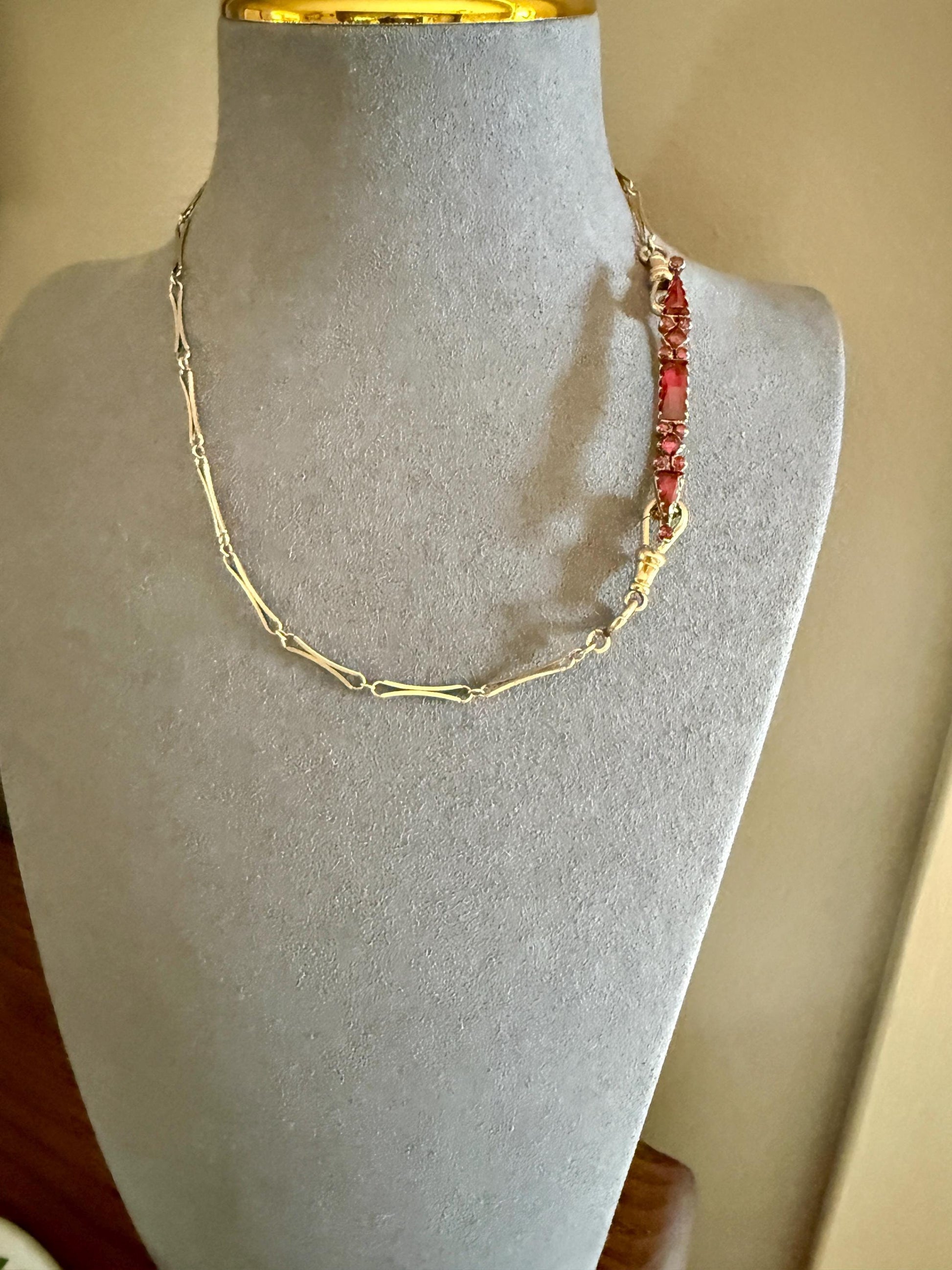 PERPIGNAN Garnet Purple Pink Bar Line Brooch for Pendant Conversion French Antique Victorian 18k Gold Extender Connector Unique Triangle