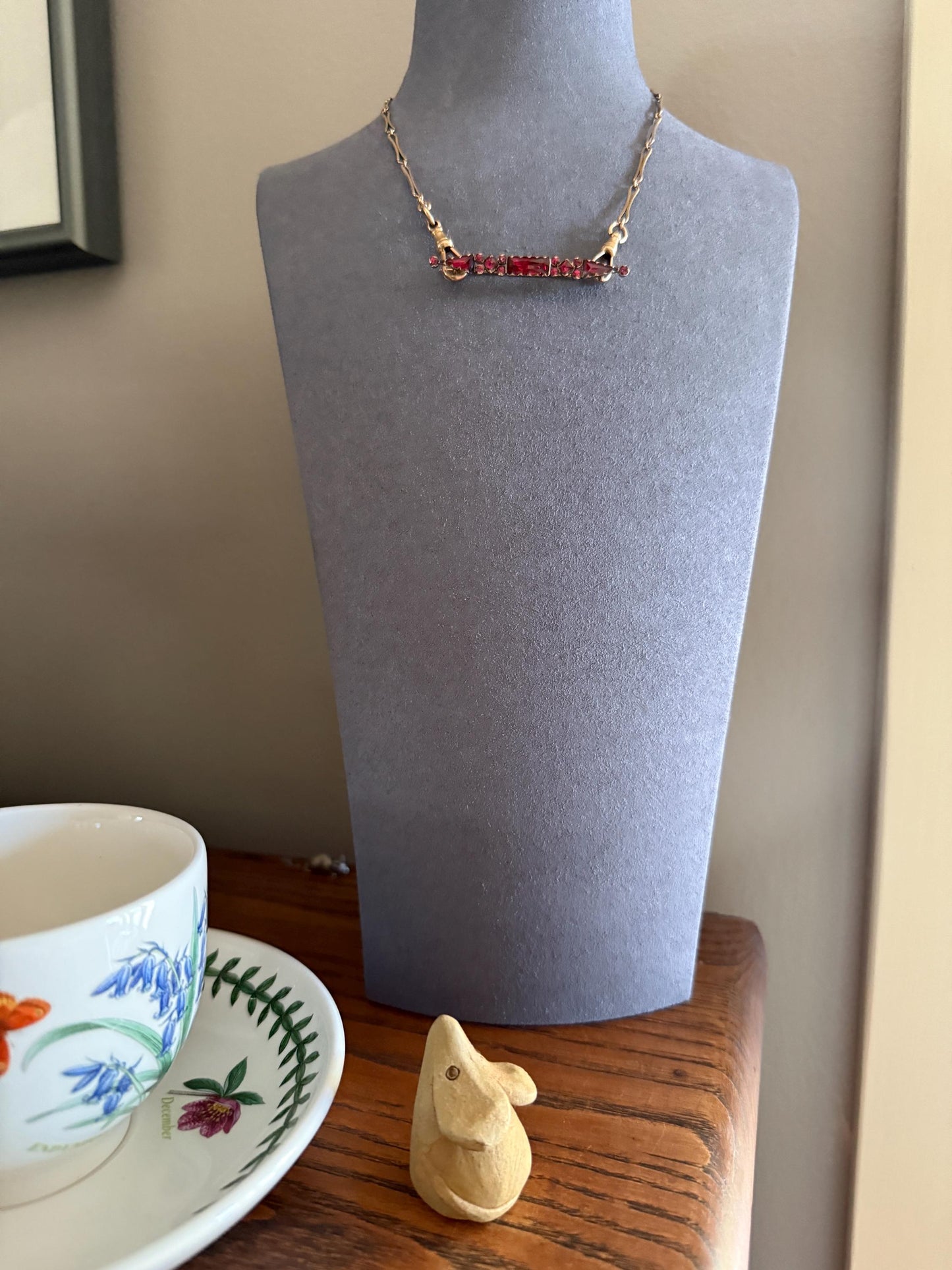 PERPIGNAN Garnet Purple Pink Bar Line Brooch for Pendant Conversion French Antique Victorian 18k Gold Extender Connector Unique Triangle