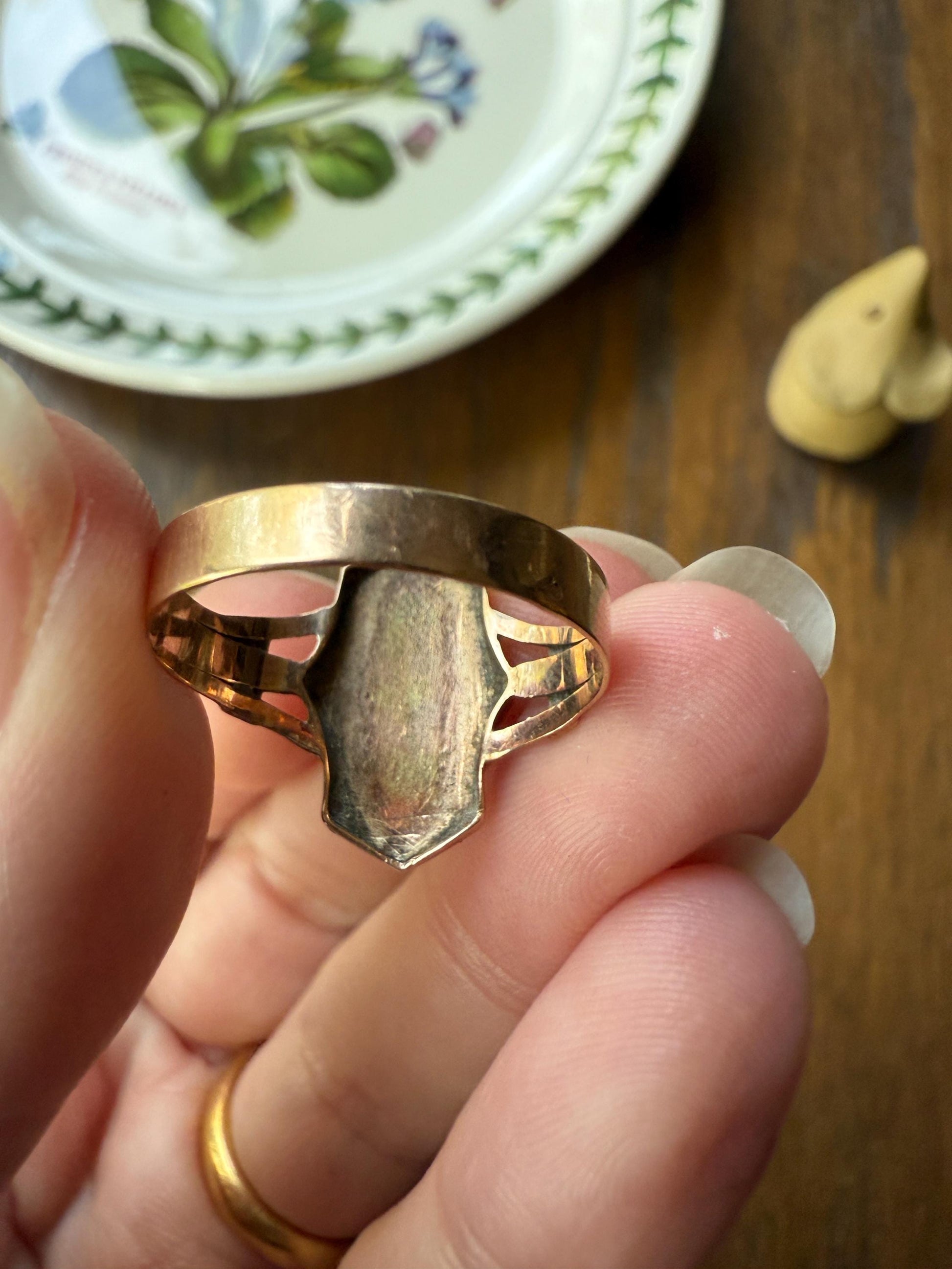 R is For Ricordo (Remembrance / Souvenir) or ? Love Band 14k Gold Iberian Ring Black Blue Enamel Shield Signet Man or Unisex Letter Initial