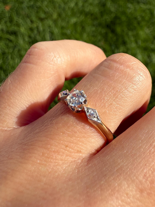 Classic Antique .3 Carat Old Mine Cut Diamond Solitaire & Accents 18k Gold French Victorian Engagement Ring Band