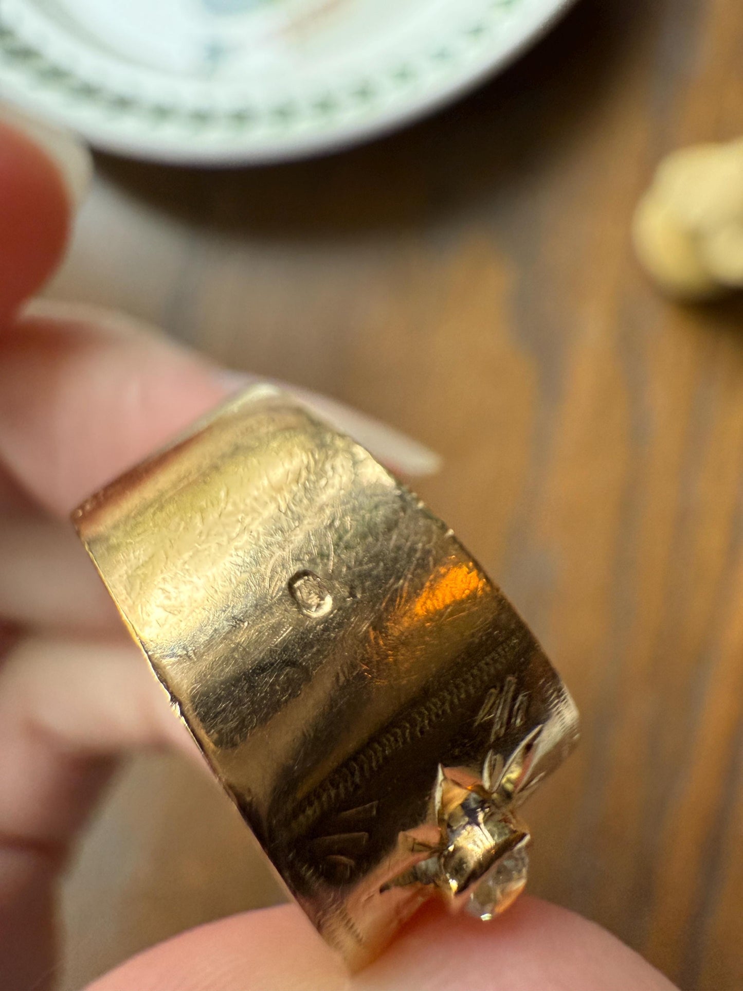 STARS Vintage Three Stone Diamond 11mm Wide Cigar Band French 18k Gold Old Mine & Brilliant Cut Chunky 3D Stacker Figural Gift OMC Retro