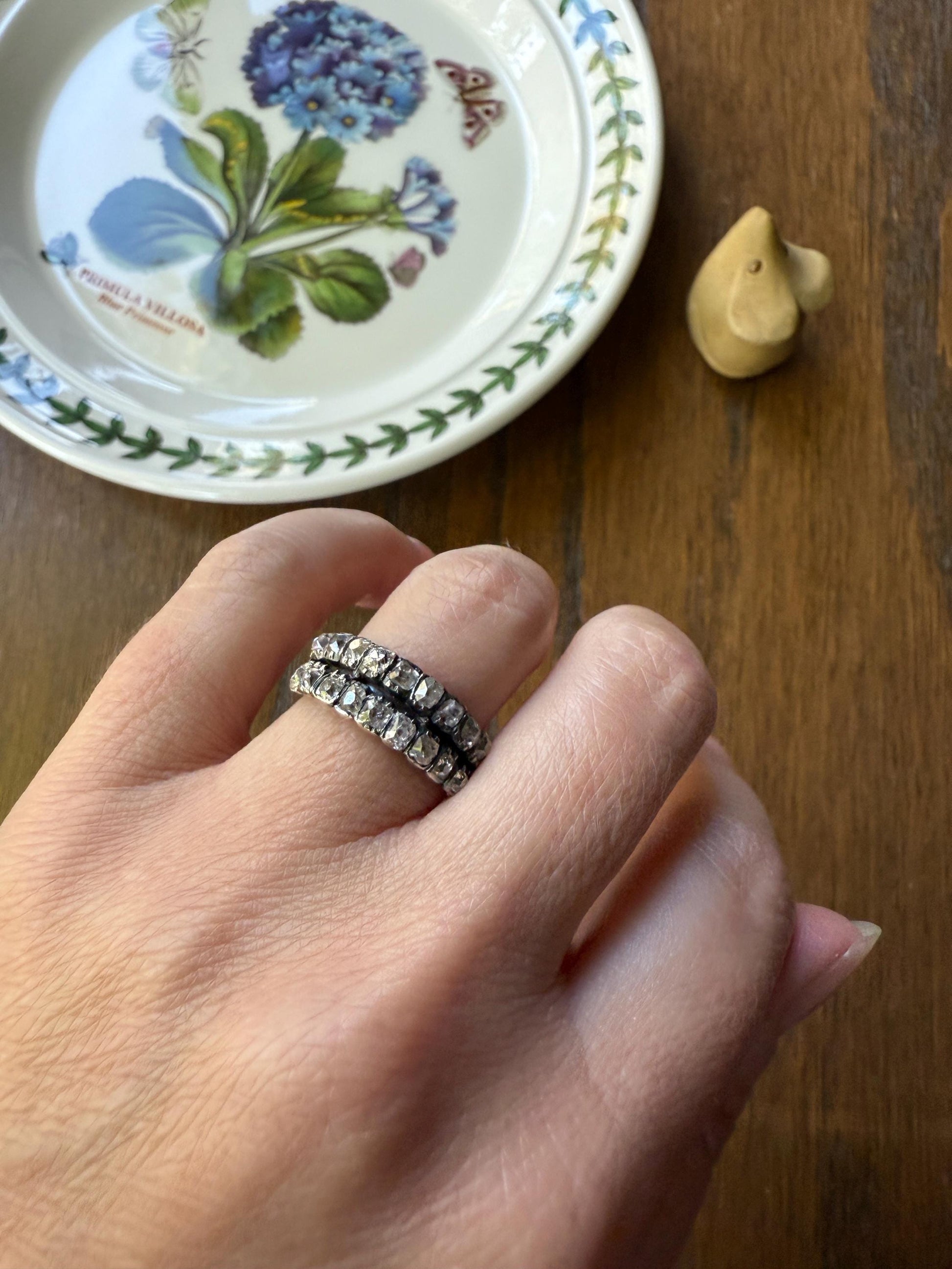 Antique 1.25 Carat Chunky Old Mine Cut DIAMOND Georgian 10k Gold Half Hoop Cigar Band Double Row Ring Silver Collets Gift Stacker 1.25Ct OMC