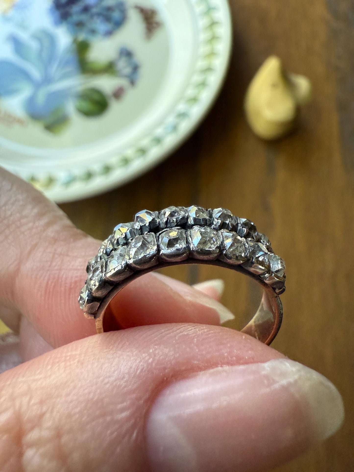 Antique 1.25 Carat Chunky Old Mine Cut DIAMOND Georgian 10k Gold Half Hoop Cigar Band Double Row Ring Silver Collets Gift Stacker 1.25Ct OMC