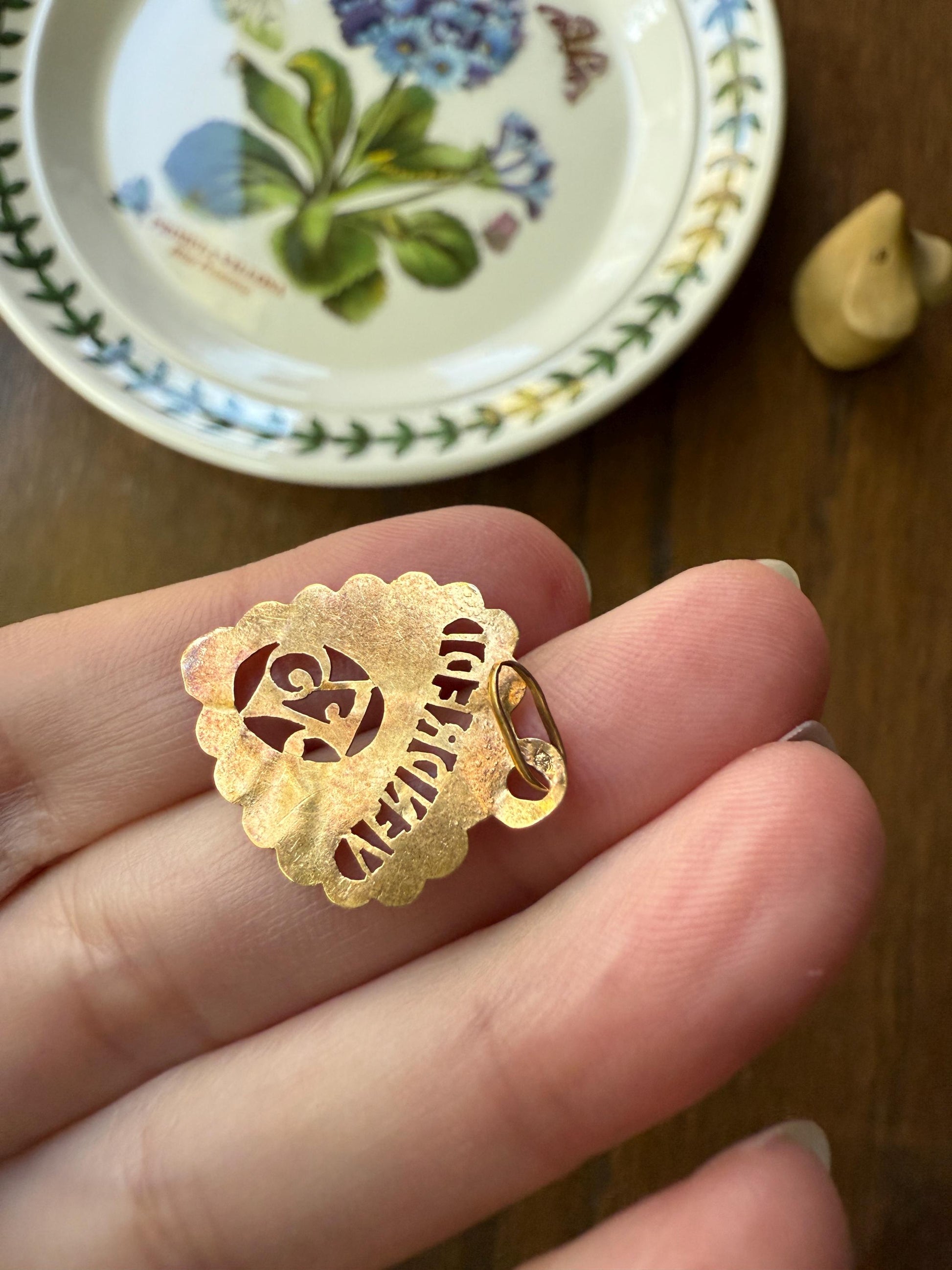 FRIDAY the Thirteenth 13th Antique French Love Medal Tricolor 18k Gold PENDANT Belle Epoque Charm Floral Lucky Gift Rose Green Figural