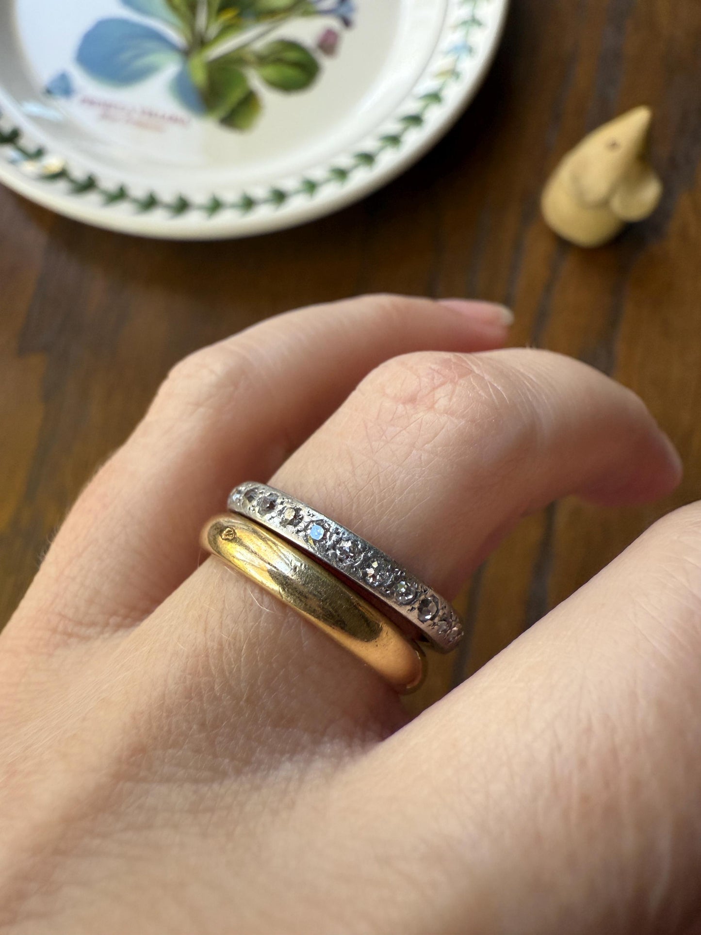 PLATINUM Edwardian Antique 22 Old Mine Single Cut DIAMOND Full Eternity Band Ring Romantic Gift Wedding Stacker .7 Ct OMC Engraved Edge