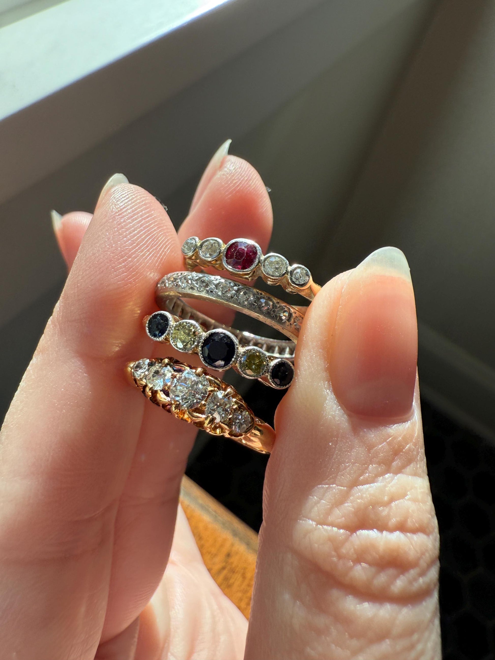 PLATINUM Edwardian Antique 22 Old Mine Single Cut DIAMOND Full Eternity Band Ring Romantic Gift Wedding Stacker .7 Ct OMC Engraved Edge