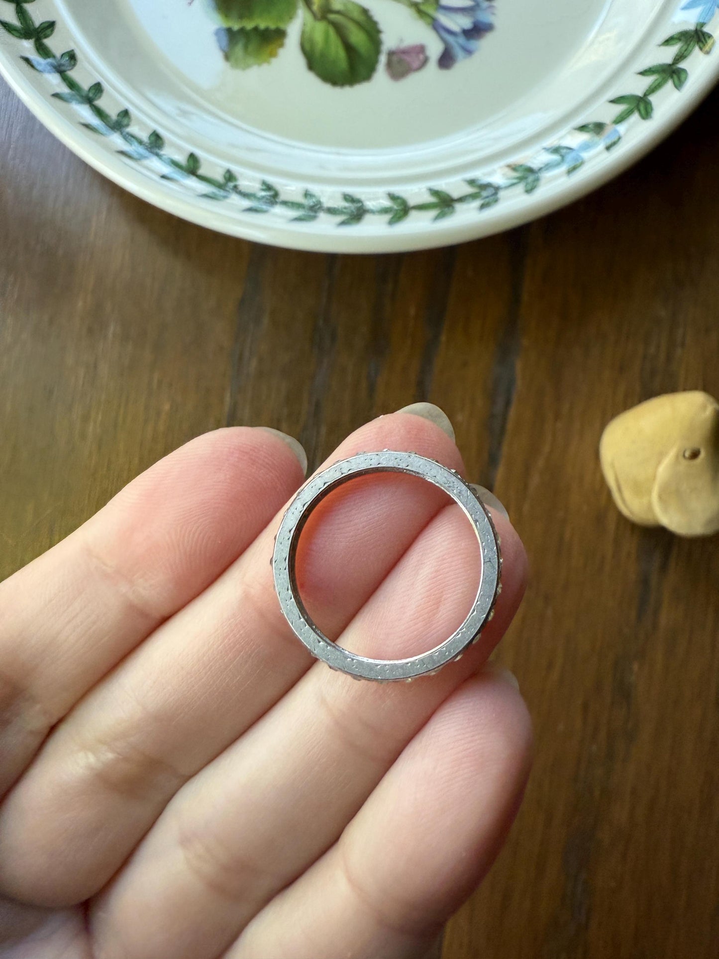 PLATINUM Edwardian Antique 22 Old Mine Single Cut DIAMOND Full Eternity Band Ring Romantic Gift Wedding Stacker .7 Ct OMC Engraved Edge