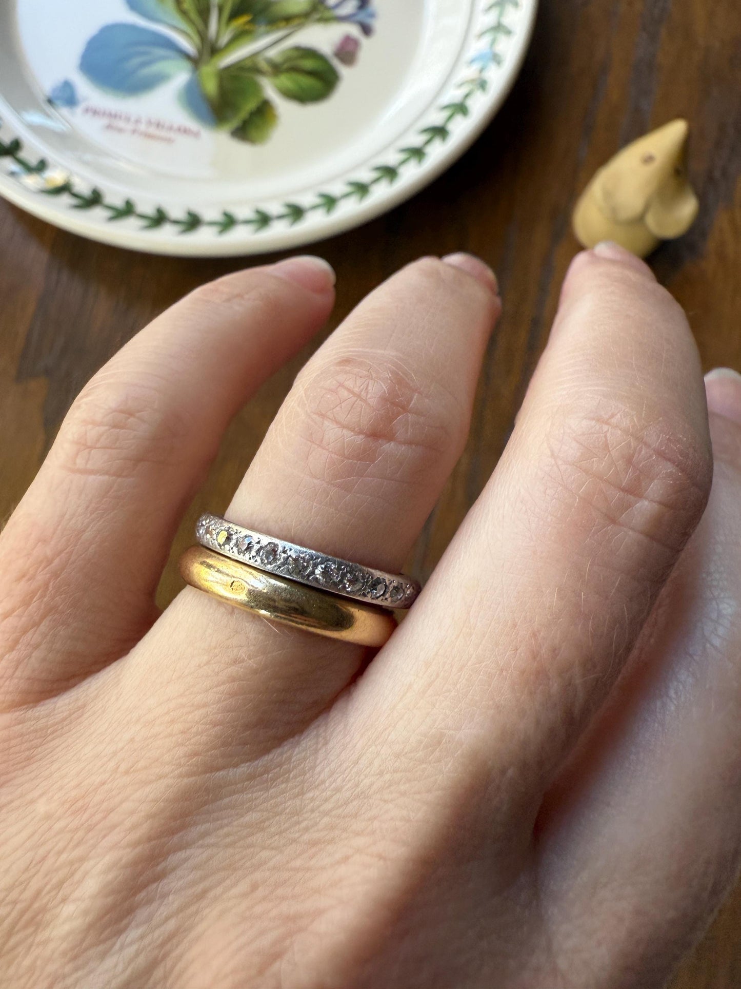 PLATINUM Edwardian Antique 22 Old Mine Single Cut DIAMOND Full Eternity Band Ring Romantic Gift Wedding Stacker .7 Ct OMC Engraved Edge