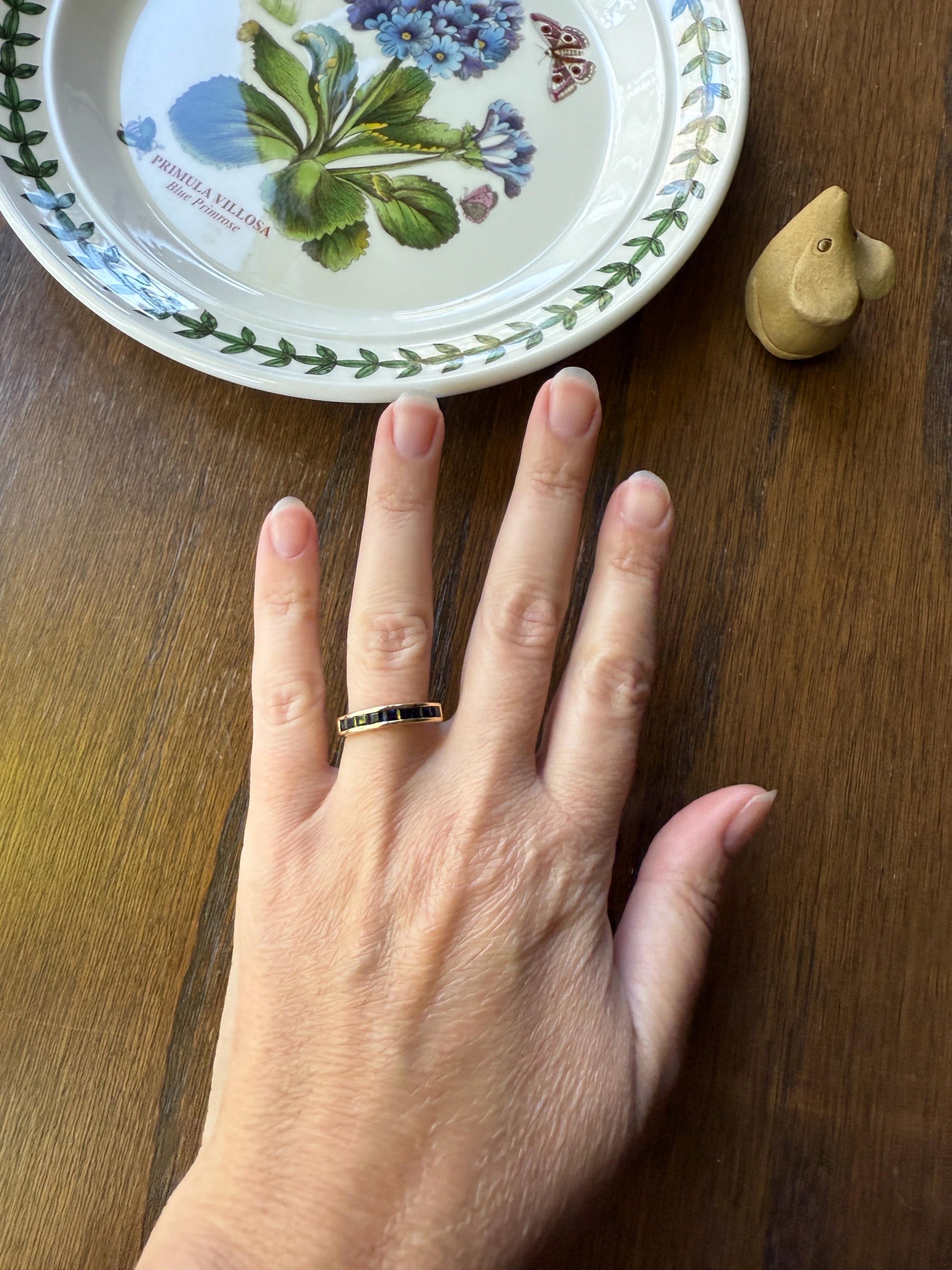 Vintage Channel Set SAPPHIRE Half Hoop Eternity Band Ring 18k Gold Skinny Line Stacker French Romantic Gift Blue Pair Emerald Avail